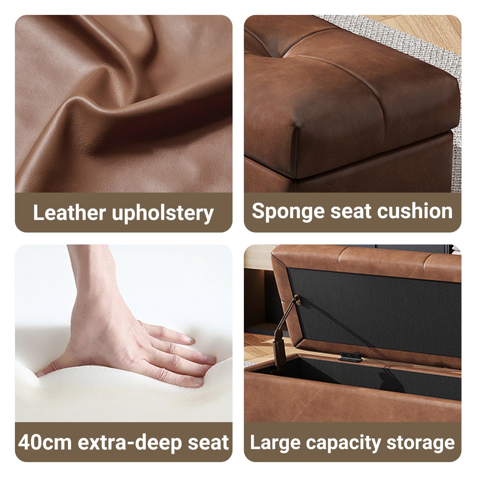 Banco otomano tapizado de piel sintética gris oscuro de 39.4 pulgadas, reposapiés para dormitorio, sala de estar, entrada, asiento elegante y funcional al final de la cama