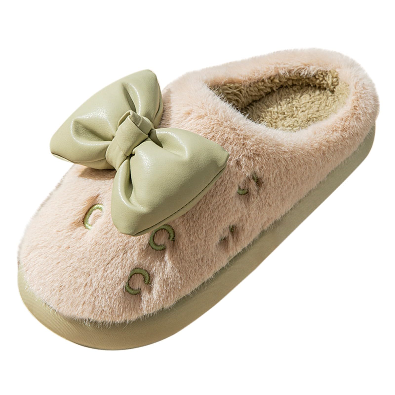 Fuzzy Slippers For Women Indoor Bow Ladies Platform Slippers Soft Comfortable Closed-Toe Slipper For Autumn And Winter Warm Home Slipper With Anti-Slip Soles Fashionable Bedroom Footwear