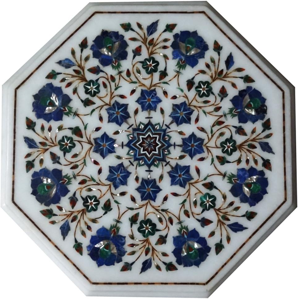 crafts look White Marble Coffee Kitchen Table Top Lapis Malachite Inlay Patio Decor