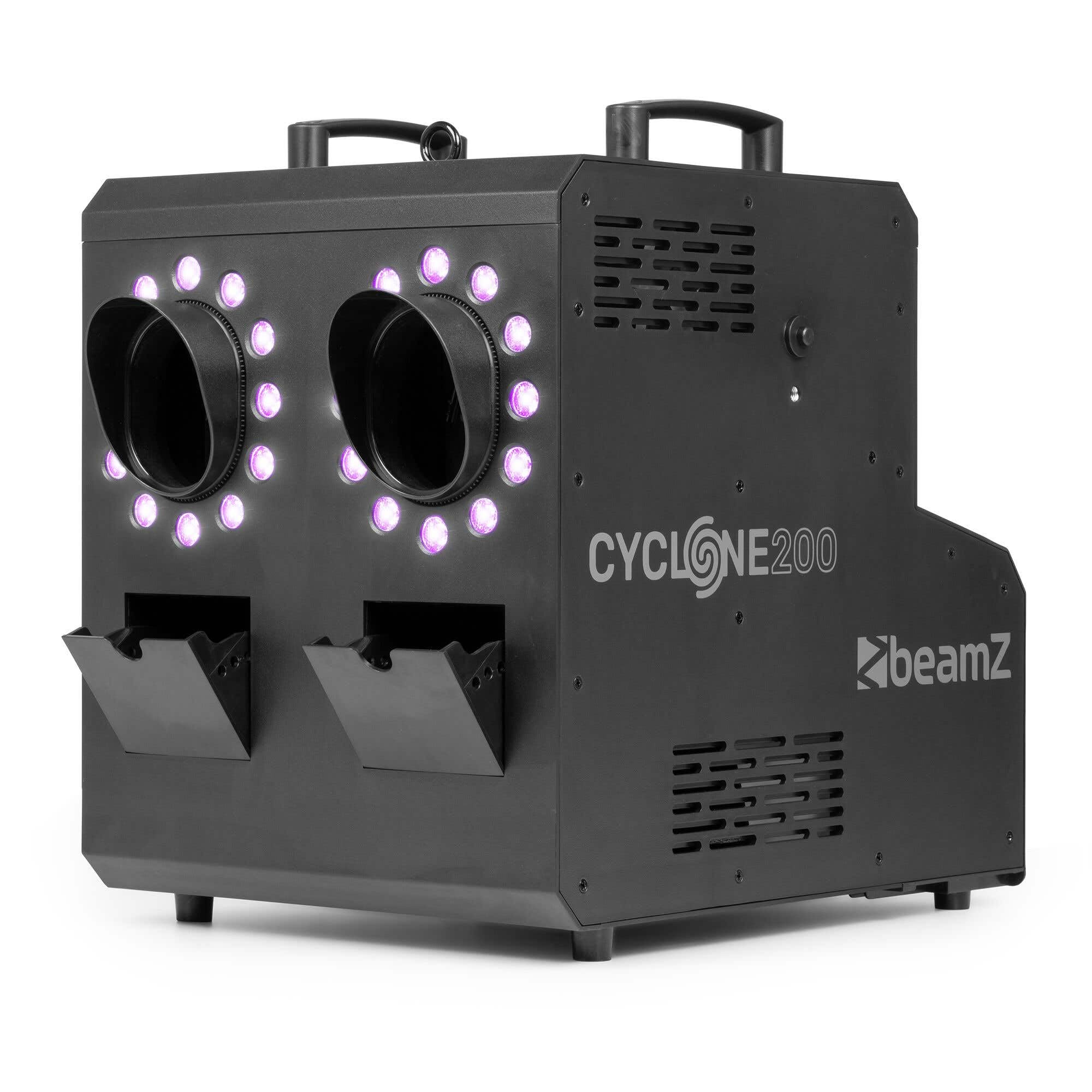 BeamZ Cyclone200 Seifenblasenmaschine mit Nebel & LED, inkl. 10L Flüssigkeit, Nebelmaschine mit 24 RGBW LEDs - Smoke Bubble Machine, DMX & Fernbedienung, Seifenblasen Maschine für Partys & Events