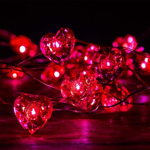 Luces decorativas para el día de San Valentín, luces de hadas de corazón rojo con temática de amor de Lauva funciona con pilas, 10 pies, 40 LED con