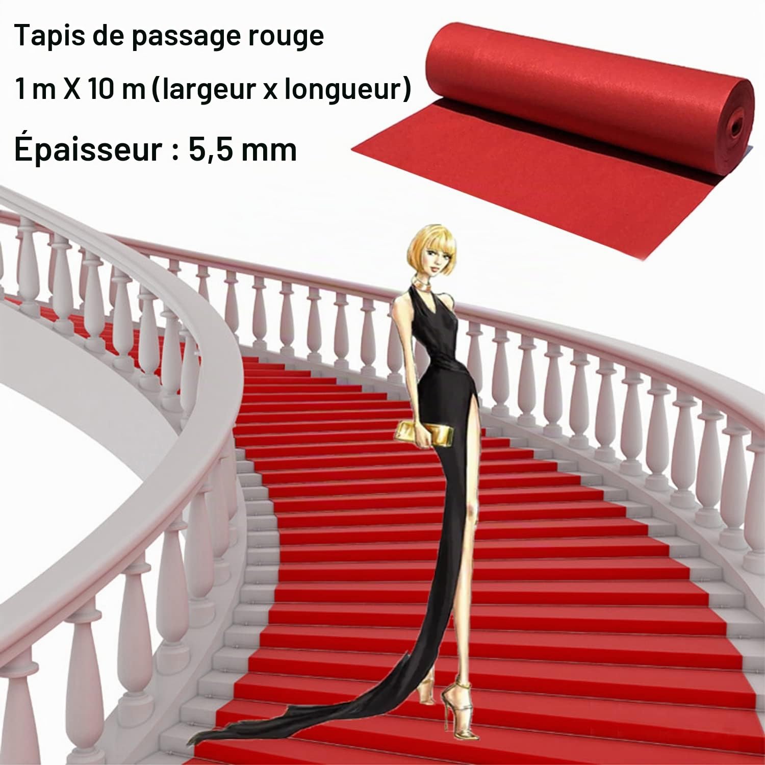 uyoyous Tapis de couloir rouge 1 x 10 m, épaisseur : 5,5 mm, 340 g/m² Tapis de mariage VIP tapis de couloir Tapis de couloir Tapis de couloir Tapis de réception Tapis d'exposition Tapis long pour fête