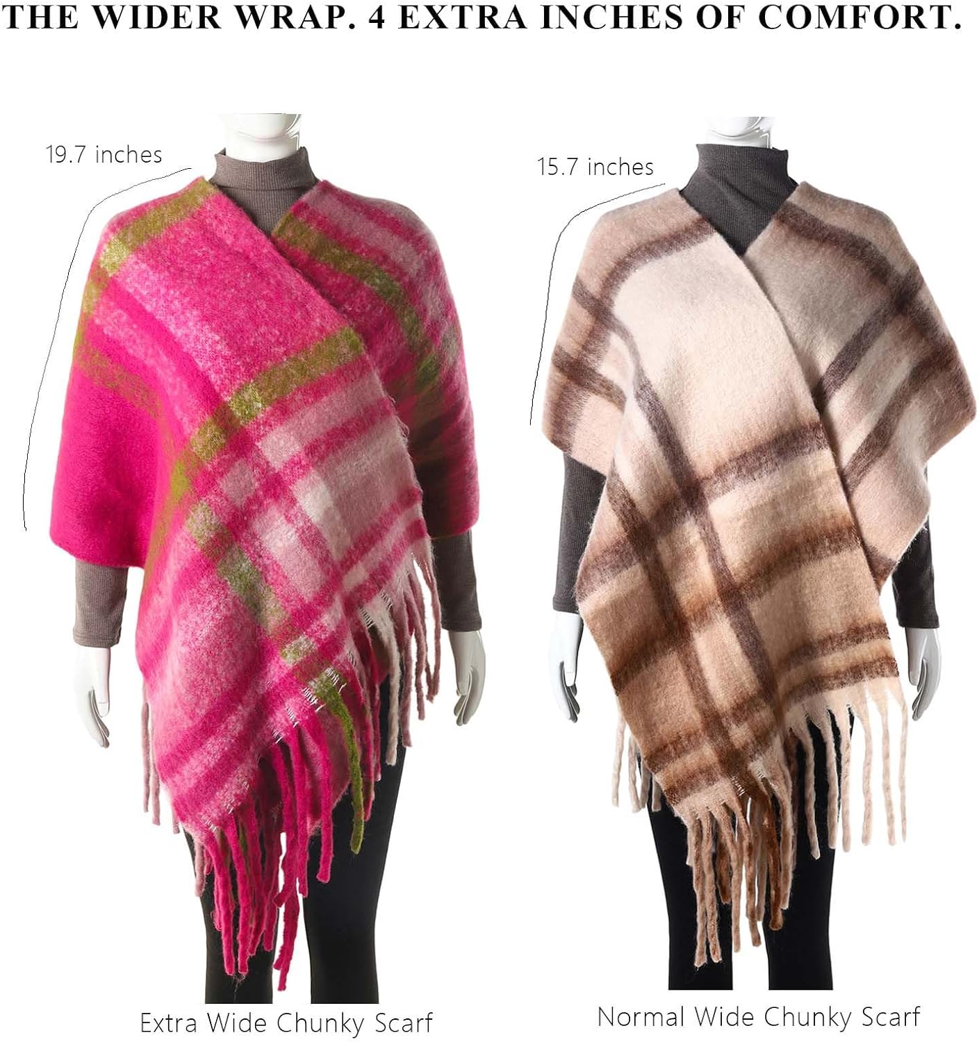 AUSEKALY Women's Shawl Scraf Thick Chunky Colorful Big Blanket Scraves Oversized Wrap Warm Stripe - Image 4