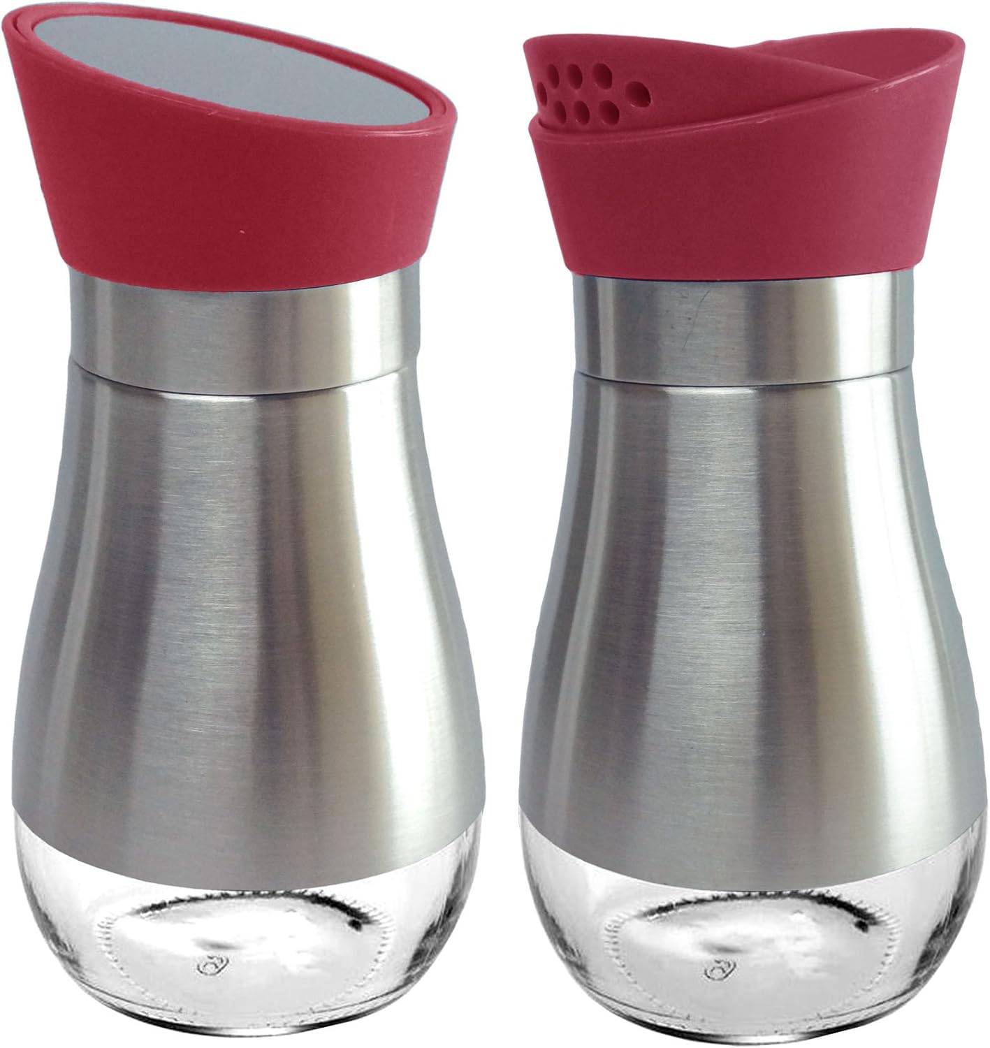 Salt & Pepper Shakers Stainless Steel Cover Glass Bottom