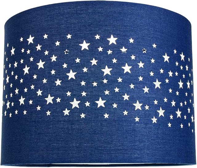 Stars Decorated Childrens/Kids Midnight Blue Cotton Bedroom Pendant or Lamp Shade Creates Stunning Effect Against The Wall | 25cm Diameter | 60w Maximum by Happy Homewares