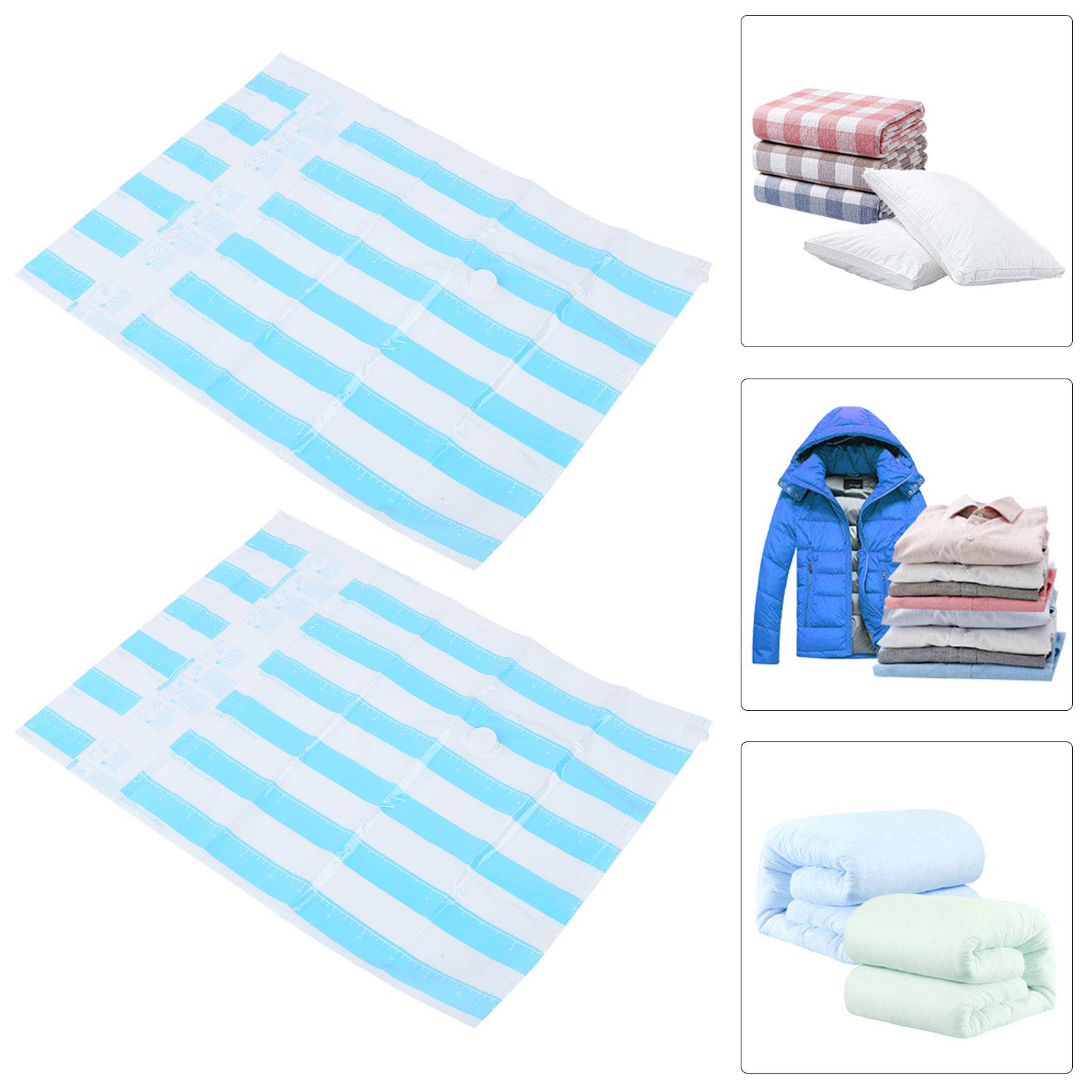 Bolsas de almacenamiento al vacío de viaje reutilizables, bolsas de compresión con entrada de aire de 3,5 cm, doble cierre de cremallera para uso doméstico y de viaje (80 x 60 cm)