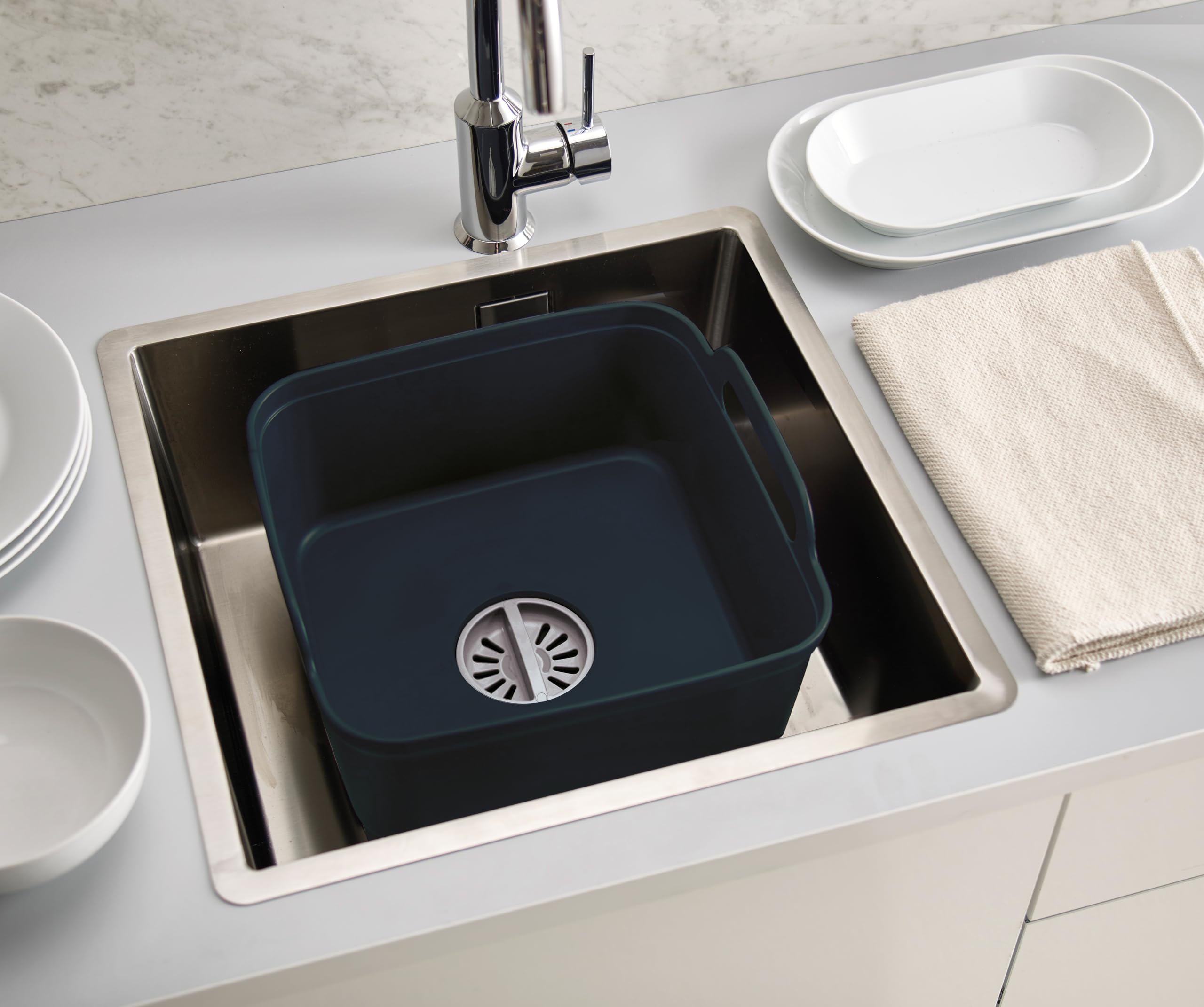 Joseph Joseph - Wash&Drain - Bac à vaisselle, Bassine Plastique Evier - Gris 85056 31,5 x 31 x 20 cm