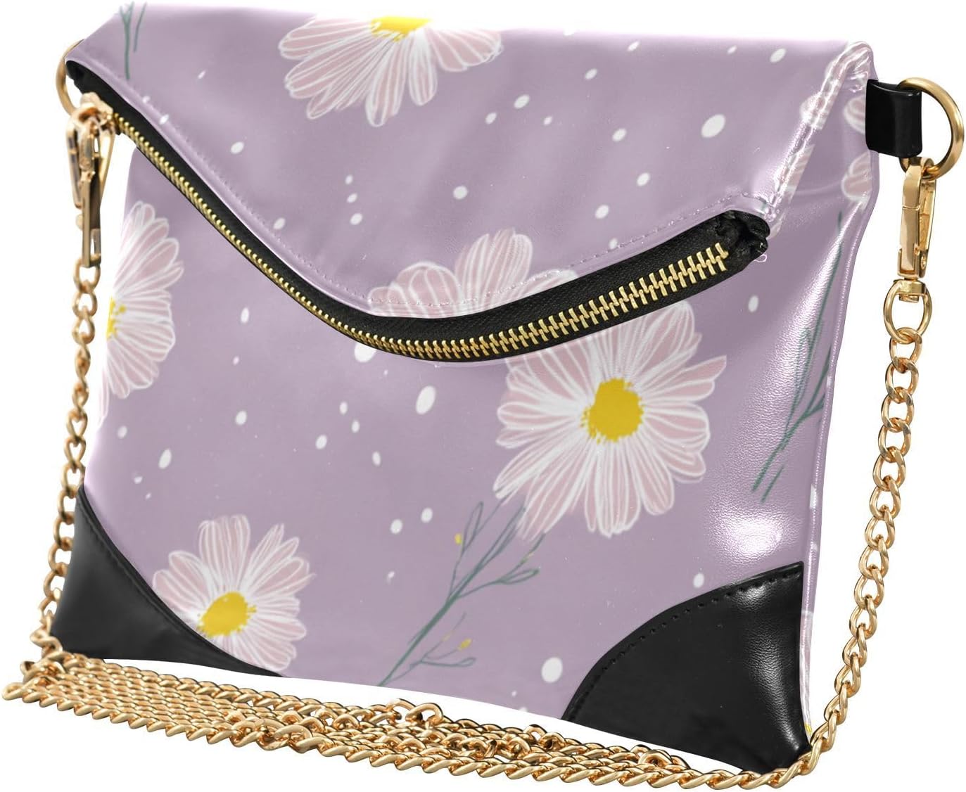 PU Leather Clutch Handbags for Women Elegant Purses And Handbags for Lady Daisy Flower Pink Purple