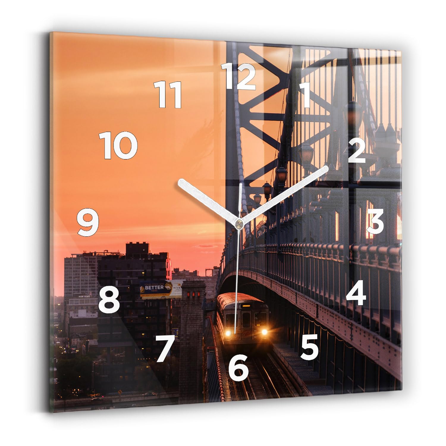 Horloge murale carrée 30x30 cm moderne avec mécanisme silencieux à aiguilles blanches Benjamin Franklin