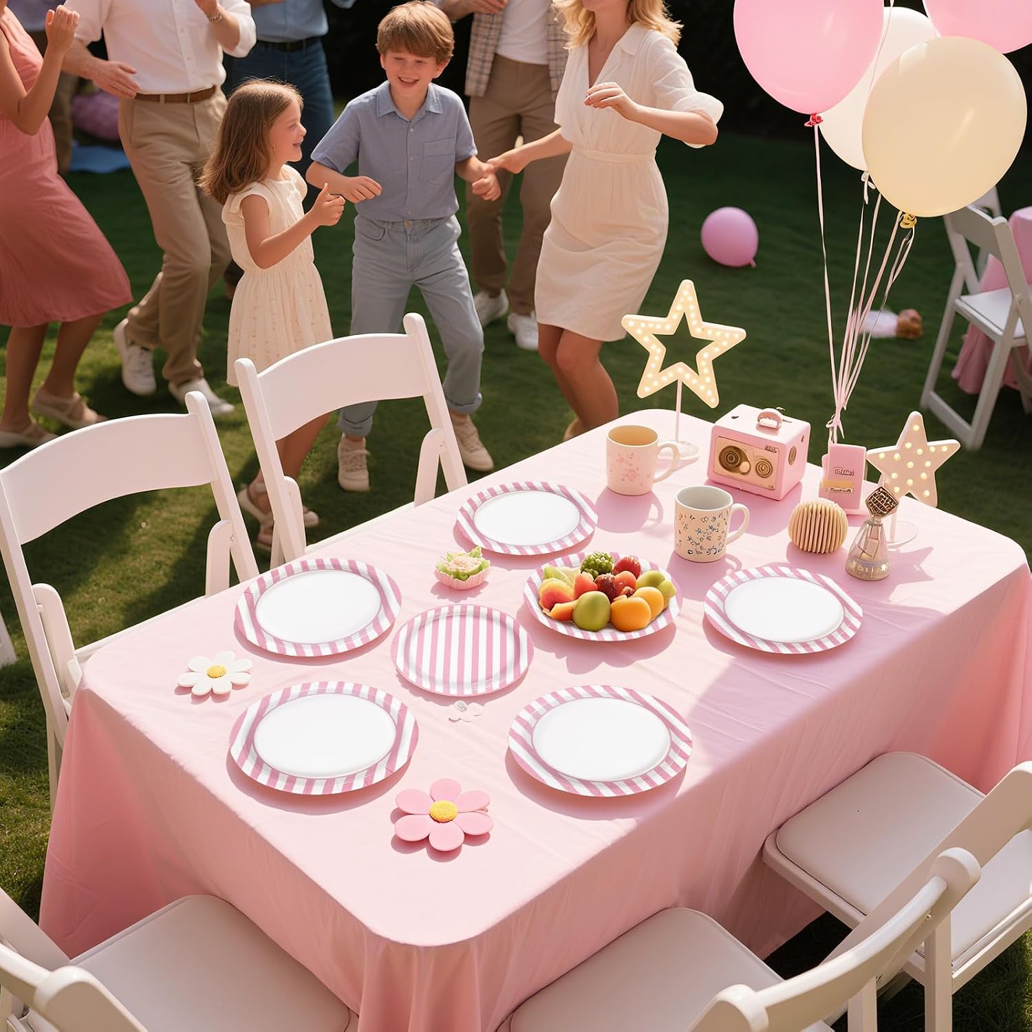 96Pcs Pink Striped Party Supplies Pink and White Stripe Plates and Napkins Disposable Pastel Striped Carnival Decoration Favors for Girls Birthday Wedding Bridal Baby Shower Summer BBQ Party Serves 24