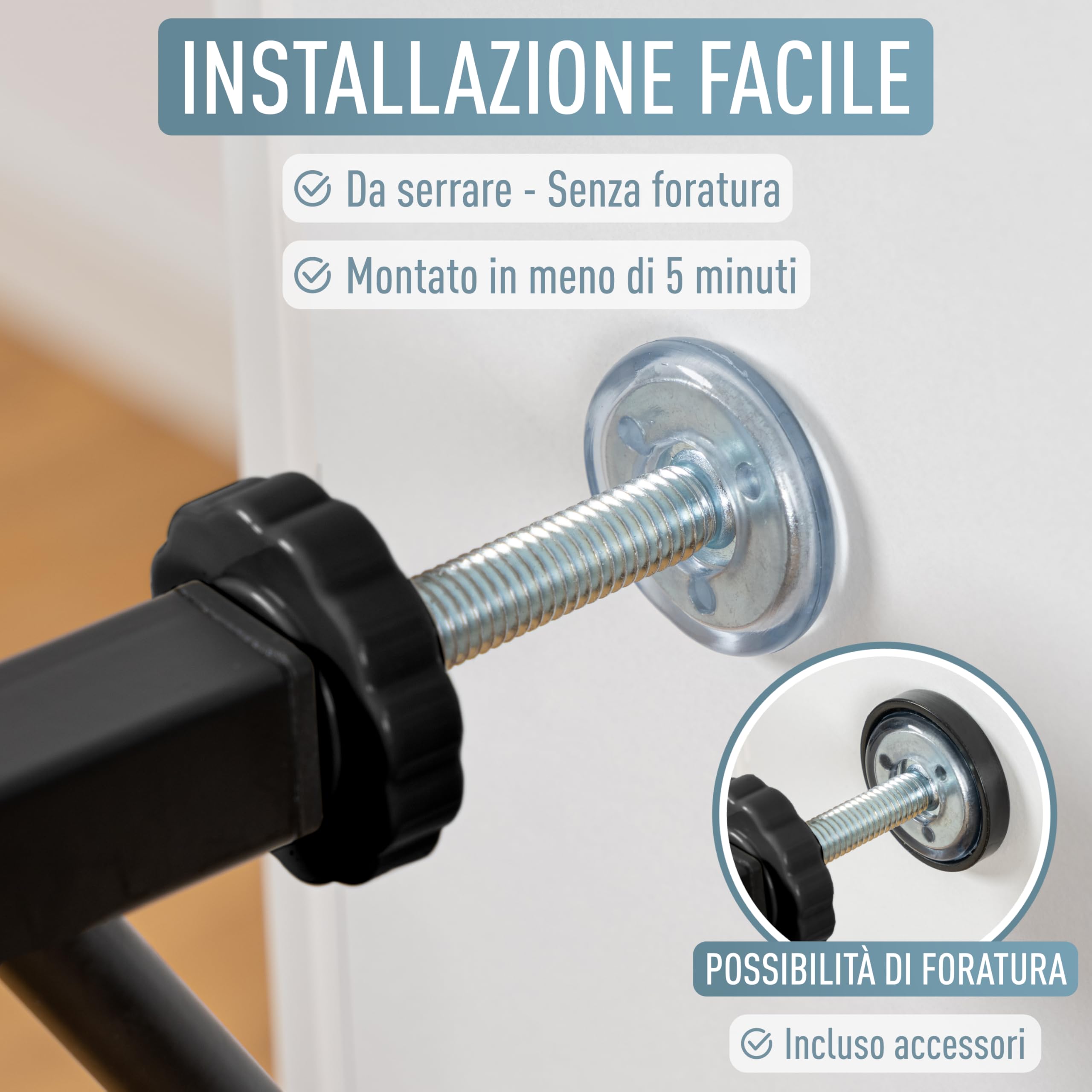 ib style Cancelletto per Bambini di Sicurezza Berrin XXL - Scale e Porte, Senza forature, Metallo, Barriera Protettiva, Anche per Cani e Animali Domestici, Nero, Larghezza: 85-95 cm