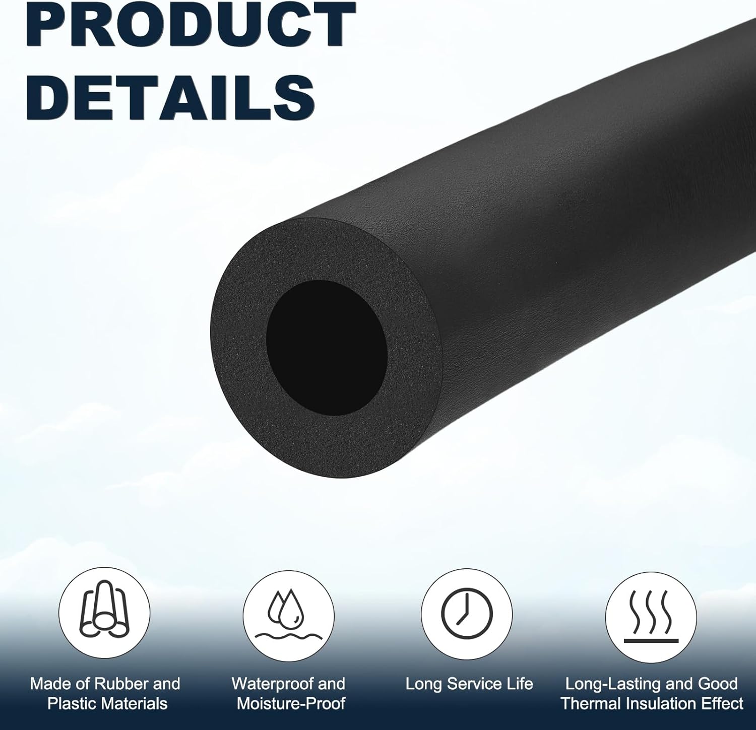 Pipe Insulation Foam Tube, 1-7/8"(48mm) ID x 1.18"(30mm) Thick x 6.6Ft Pipe Cover Wrap Roll, Hollow Pipe Cover for AC Unit/Guitar Stands/Exercise Machine Handle/Roof Rack [Black]