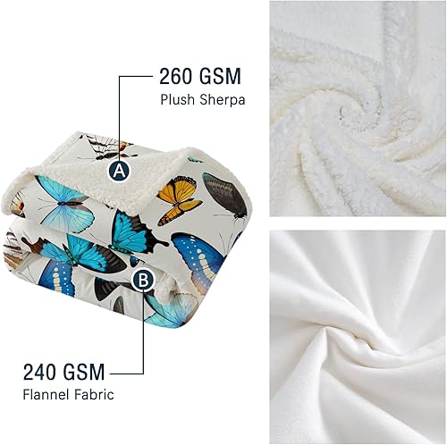 Miniatura 6 de SOULZZZ Manta de mariposa azul, diseño de mariposa amarilla y azul, manta de sherpa de felpa suave con mariposas para niños, niñas, mujeres,