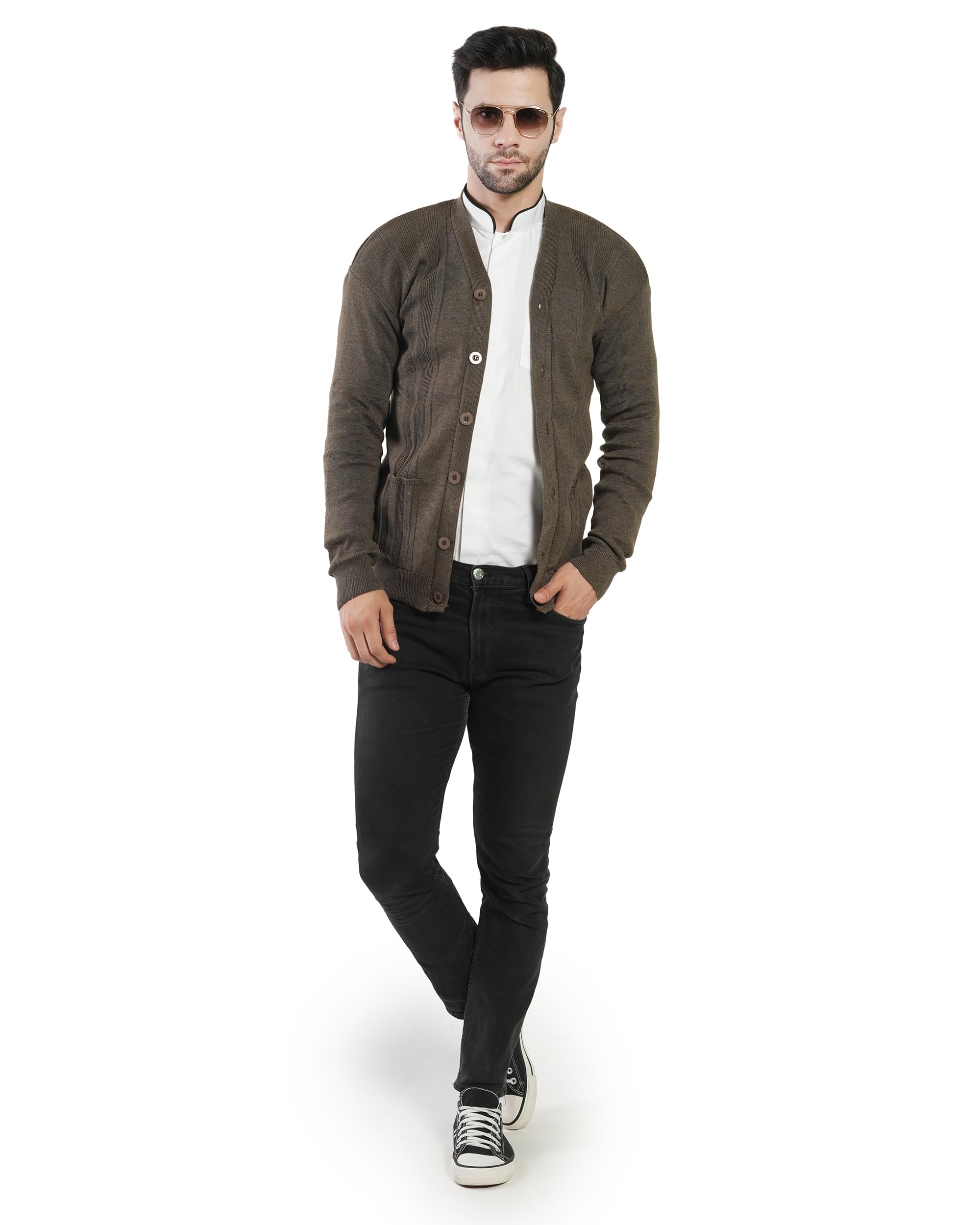 manra Men's Front Open Buttoned Full Sleeve Solid Color Cardigan/Woolen Jacket/Waist Coat/Sweater with Pockets-picture-16