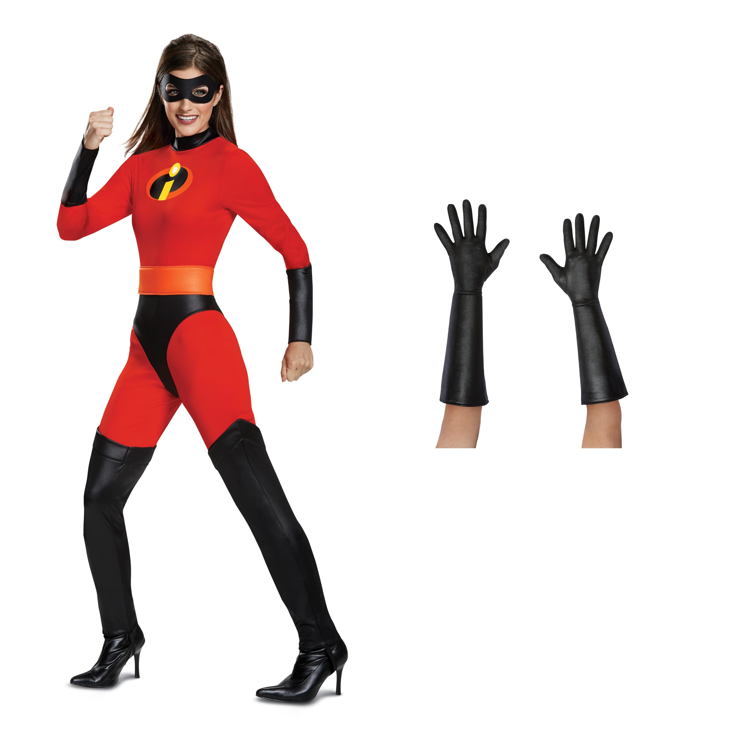 Disguise Mrs. Incredible Classic Adult Costume and The Incredibles Gloves Bundle