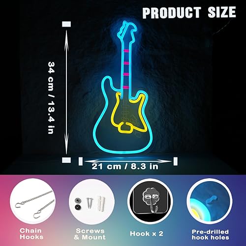 Miniatura 2 de Luz de neón para guitarra eléctrica, letrero de neón de guitarra, decoración de pared LED con alimentación USB (cable de 6.5 pies), guitarra con luz