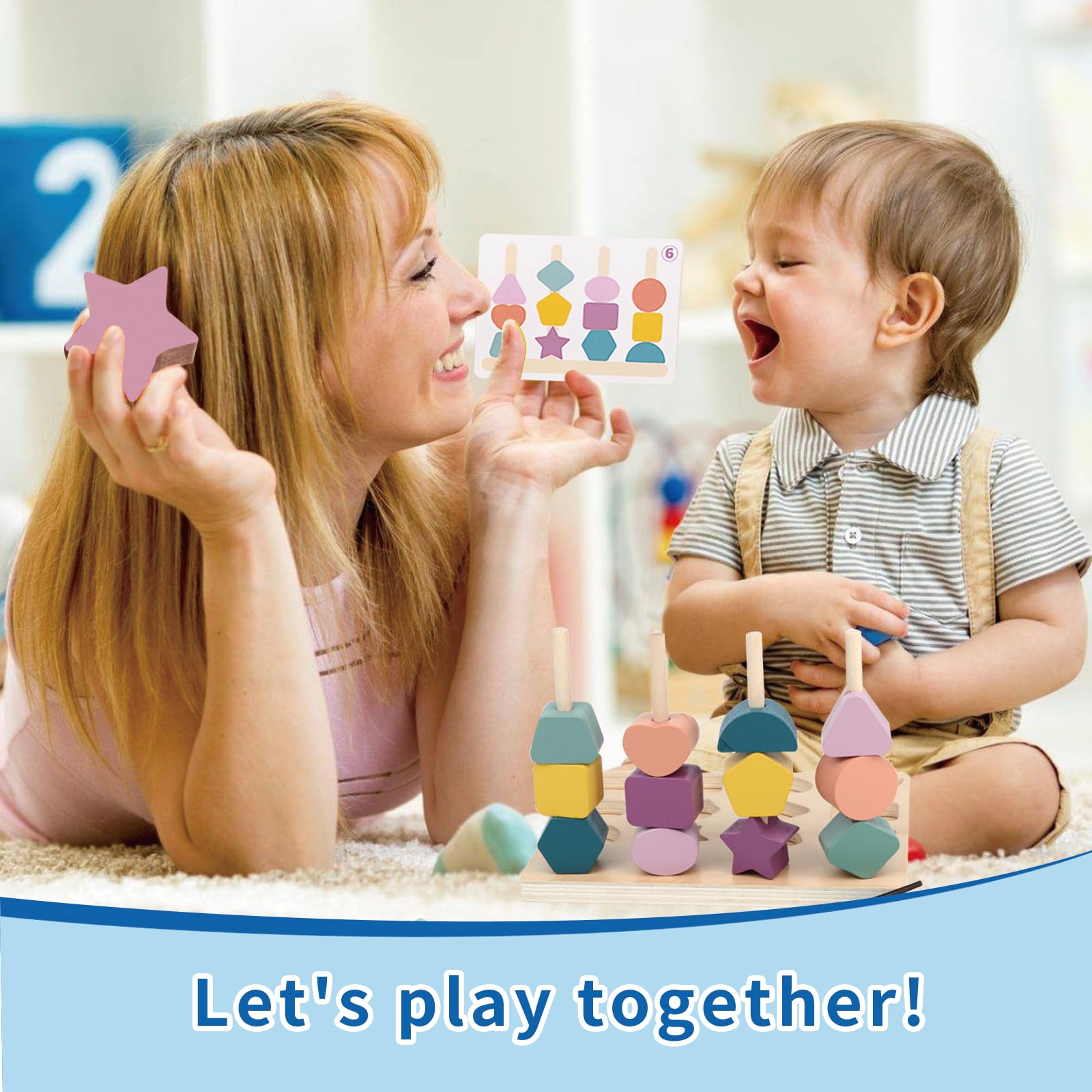 KUKUTrue® Montessori Toy for 2 3 4 5 Years, Wooden Stacking Toys, Threading Toys, Fine Motor Skills Toys for 2 Year Old - Image 4