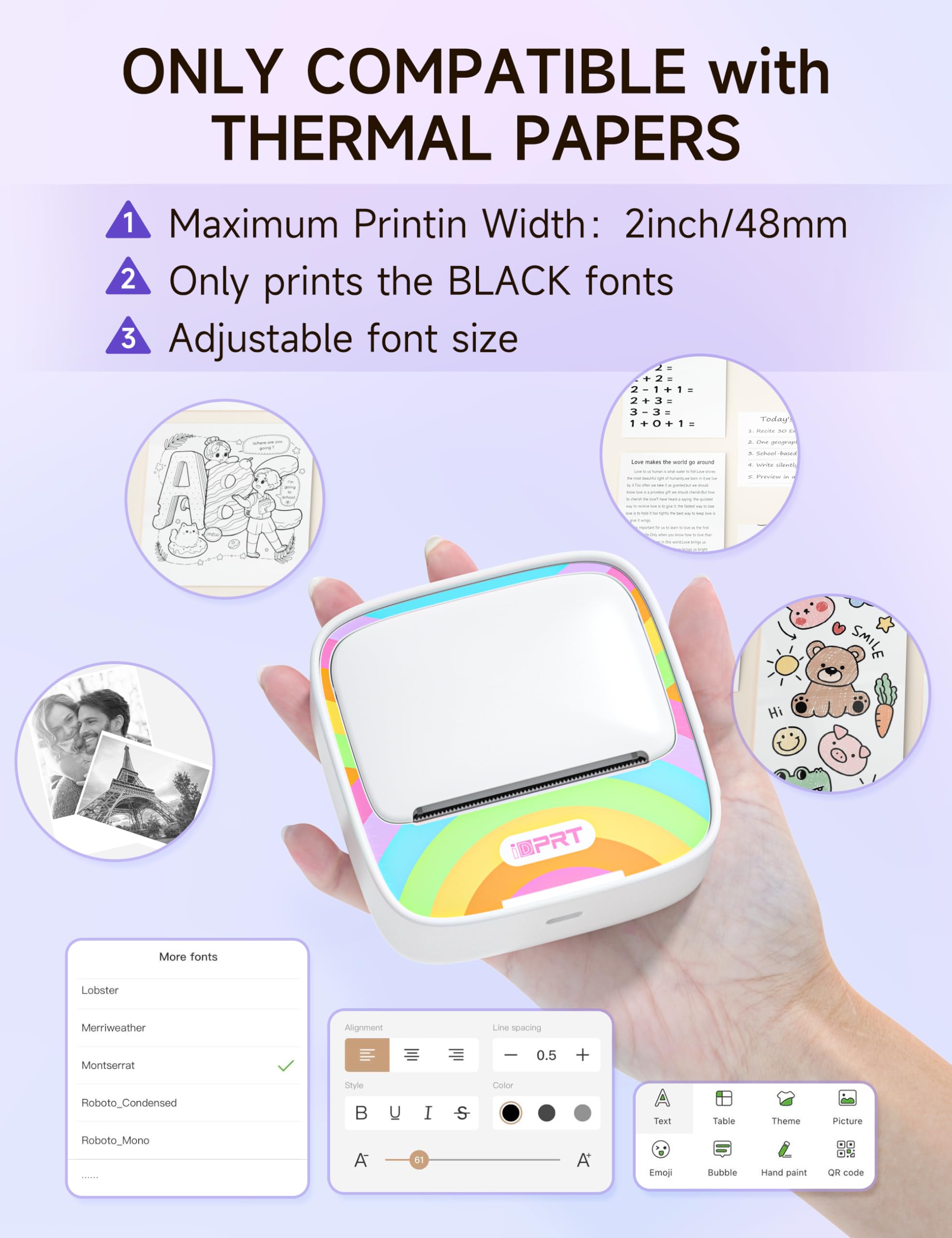 iDPRT Sticker Printer, Portable Sticker Maker Machine, Mini Inkless Bluetooth Thermal Printer for iPhone & Android, Pocket Printer for Labels, Barcodes, DIY Journaling, Kids Gift, Gray: Multicoloured