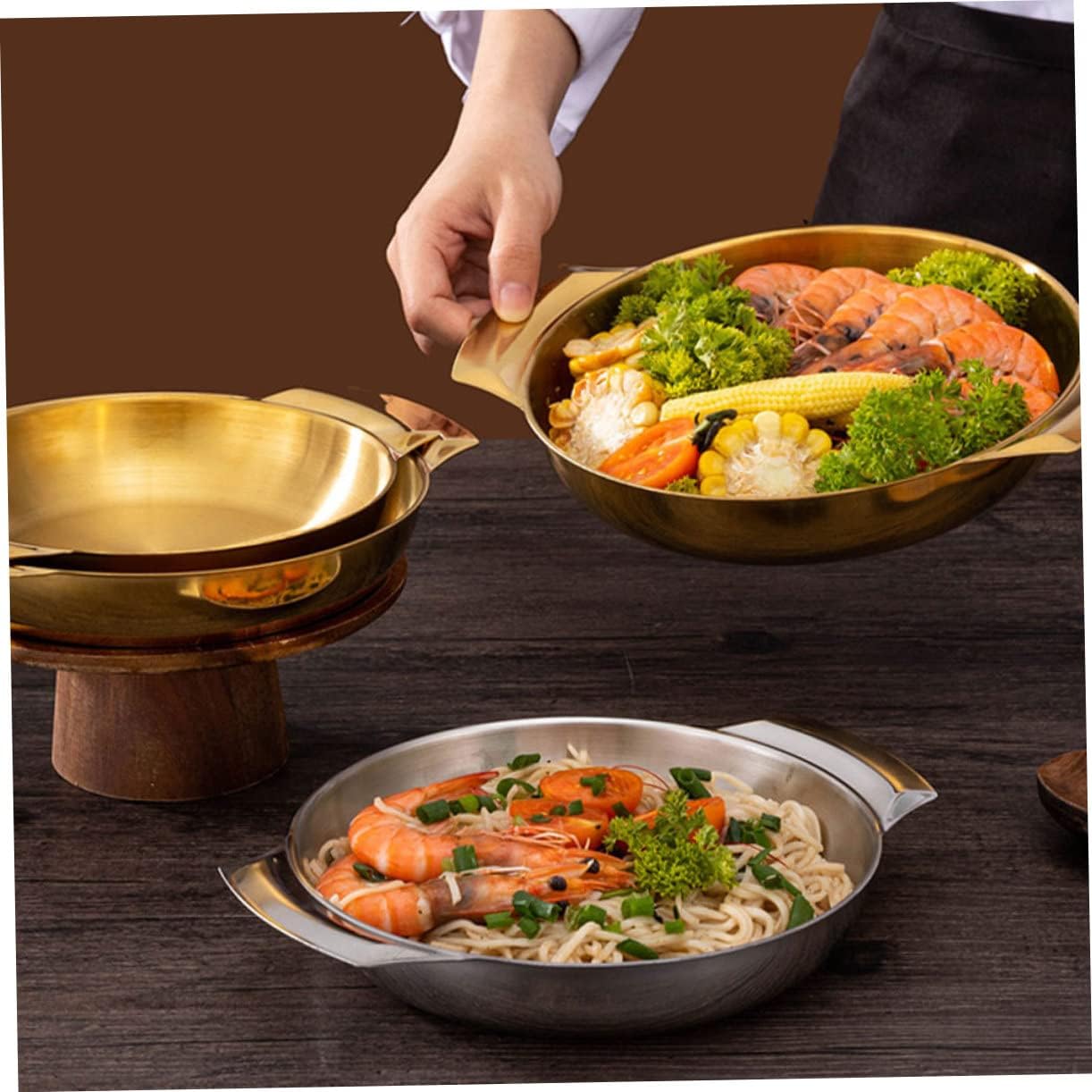MAGICLULU Korean Cooking Pot Stainless Steel Double Handle for Noodles Meat