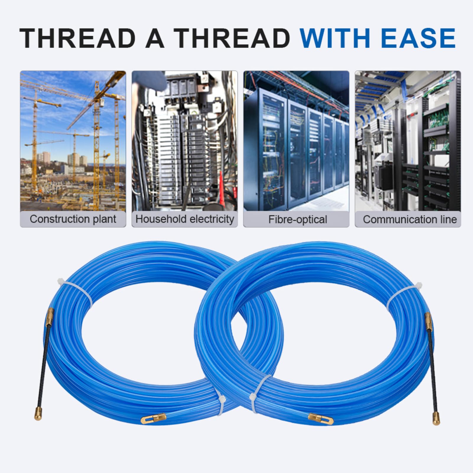 MuisTa 4 mm Tire Fils Electrique,Extracteur CâBle Ruban Poisson,Extracteur de fil électrique en nylon de pour électricien,Aiguille Electricien,Fish Tape Cable Puller(50 m, bleu)