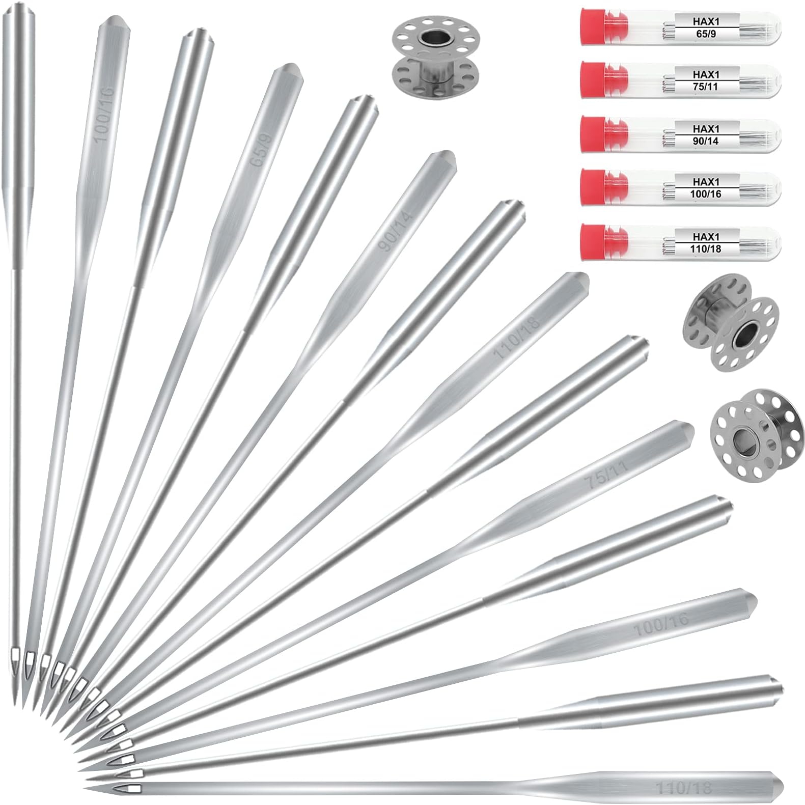 Sewing Machine Needles, Universal Sewing Machine Needle, ONEHERE Compatible with Singer, Brother, Janome, Varmax, Sizes HAX1 65/9, 75/11, 90/14, 100/16, 110/18 (50 PCS)