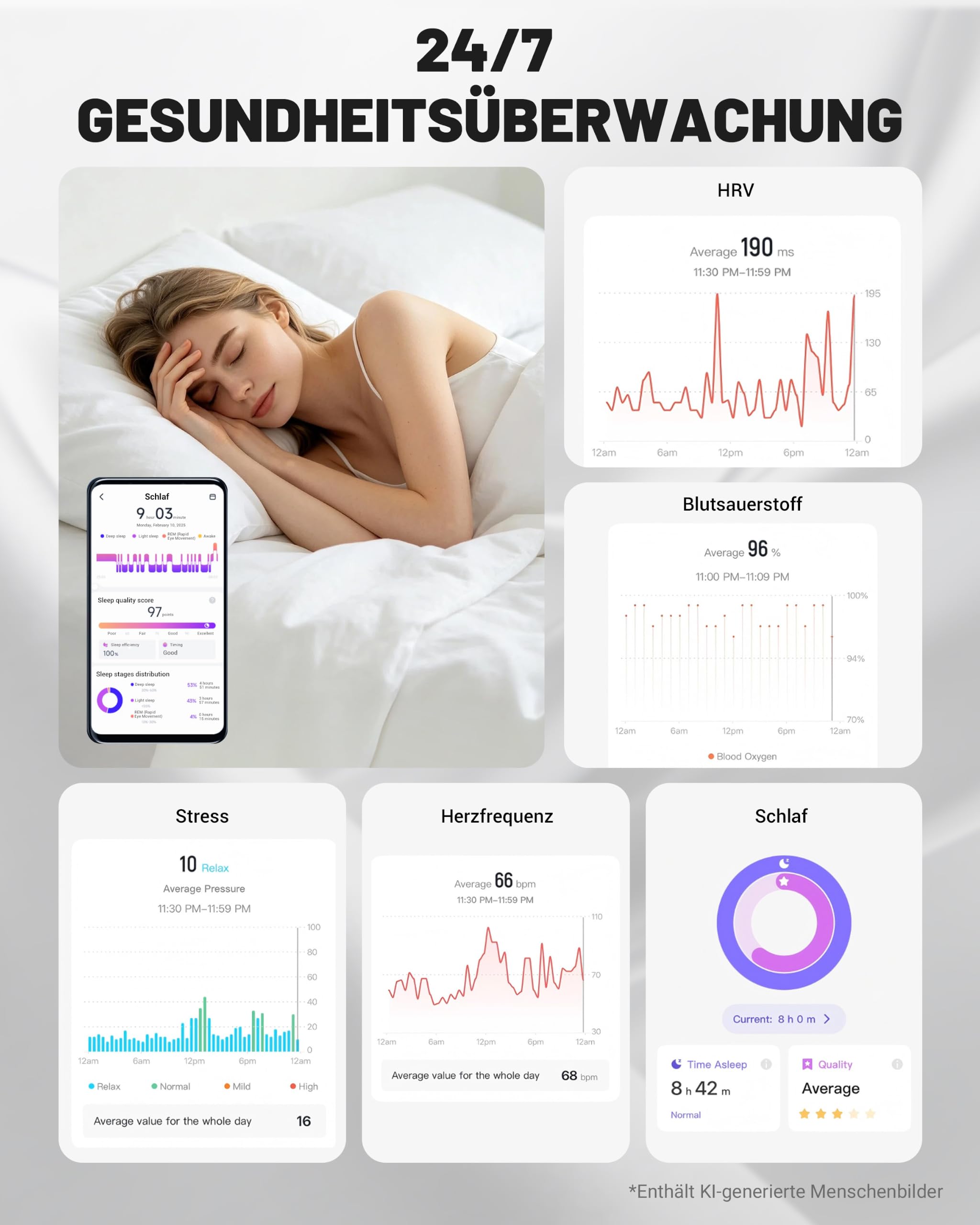 Smart-Ring mit Ladehülle, Fitness-Ring, Gesundheitsmonitor Schlaf-Herzfrequenz- & Blutsauerstoffmonitor 5ATM+IP68 wasserdicht Ohne Abo 4-7 Tage Akkulaufzeit iOS & Android kompatibel für Männer Frauen