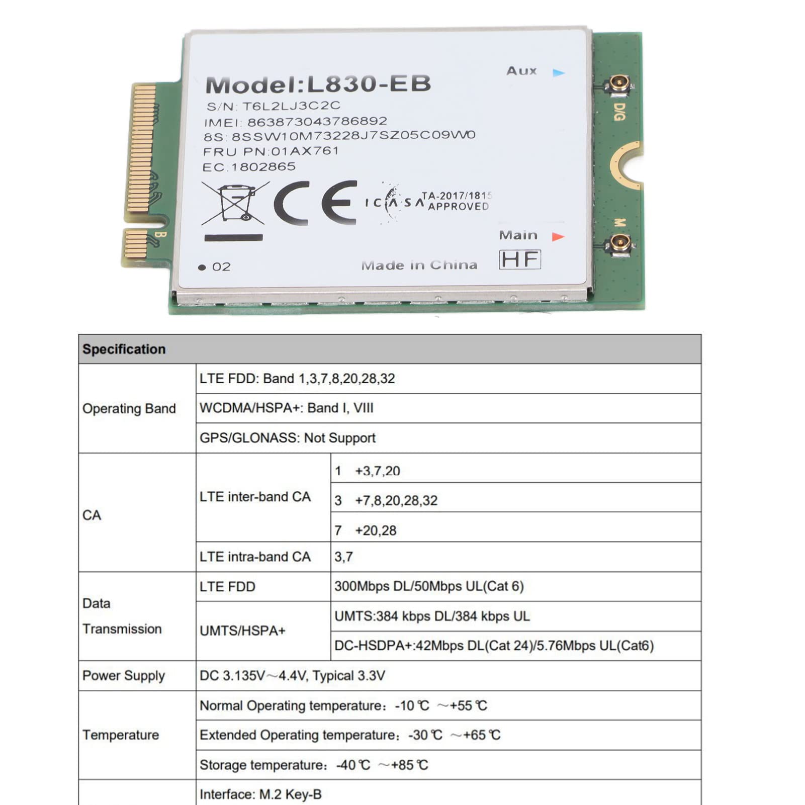Scheda Di Rete Wireless 4G LTE FDD Per ThinkPad - Modulo Adattatore WiFi, Banda LTE 300Mbps, M.2
