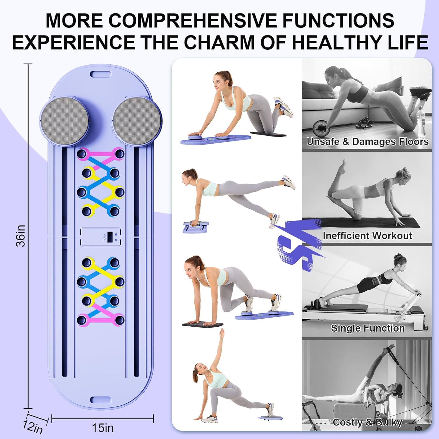 Pilates Reformer Set - Foldable Sliding Reformer, Pilates Board for Home Workout, Portable Abdominal Core Trainer Pilates Reformer Board - Full Body Workout Equipment for Home