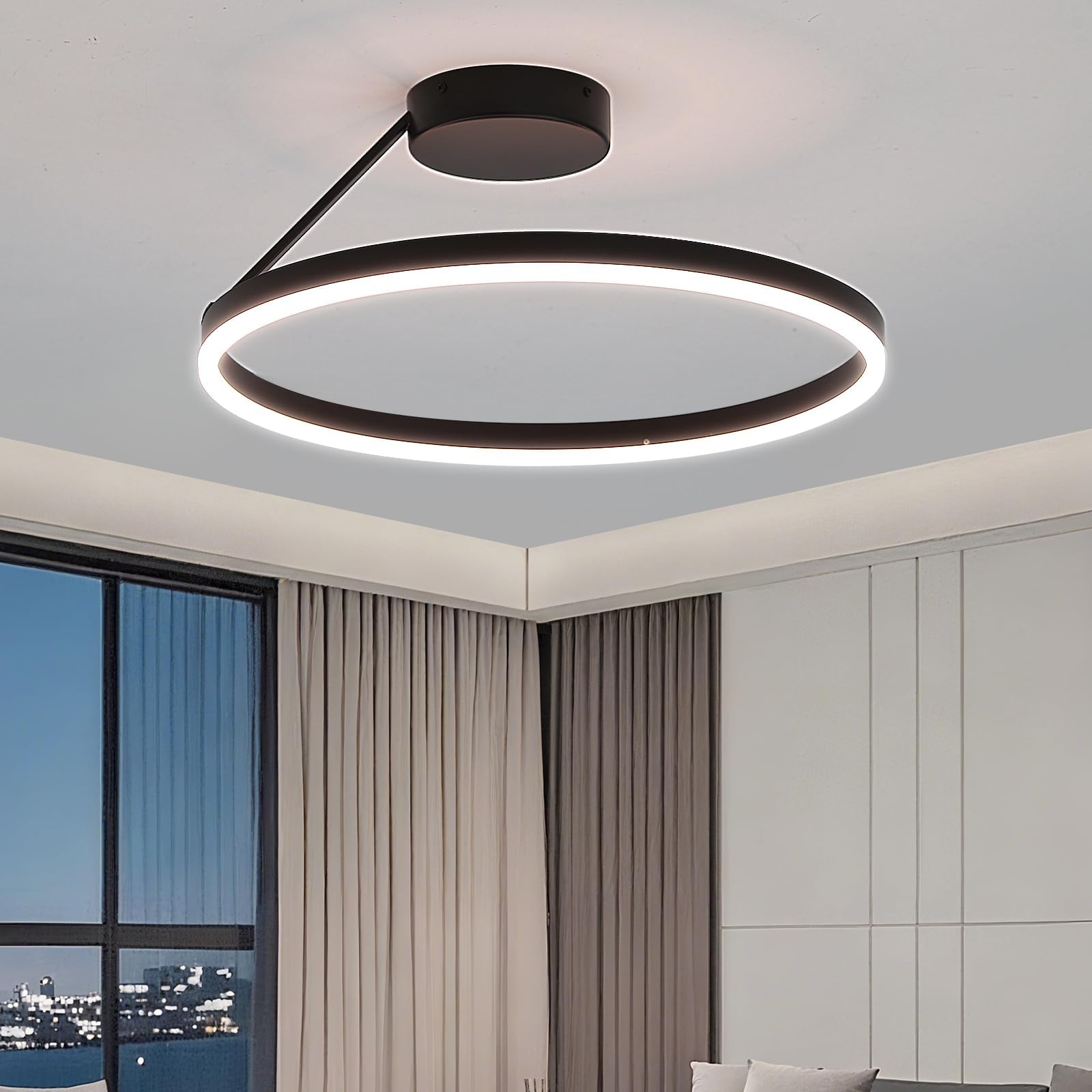 Lámpara de techo Circular, Lampara LED Redonda Moderna Y Minimalista, Lamparas de techo Negra Regulable, Lámparas Ideal para Salón, Comedor, Dormitorio, Cocina, Pasillo, Vestíbulo 50cm