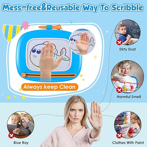 Miniatura 3 de Smasiagon Juguetes para niñas y niños, tablero de dibujo magnético para niños pequeños de 1 a 3 años, tablero de garabatos de aprendizaje temprano,