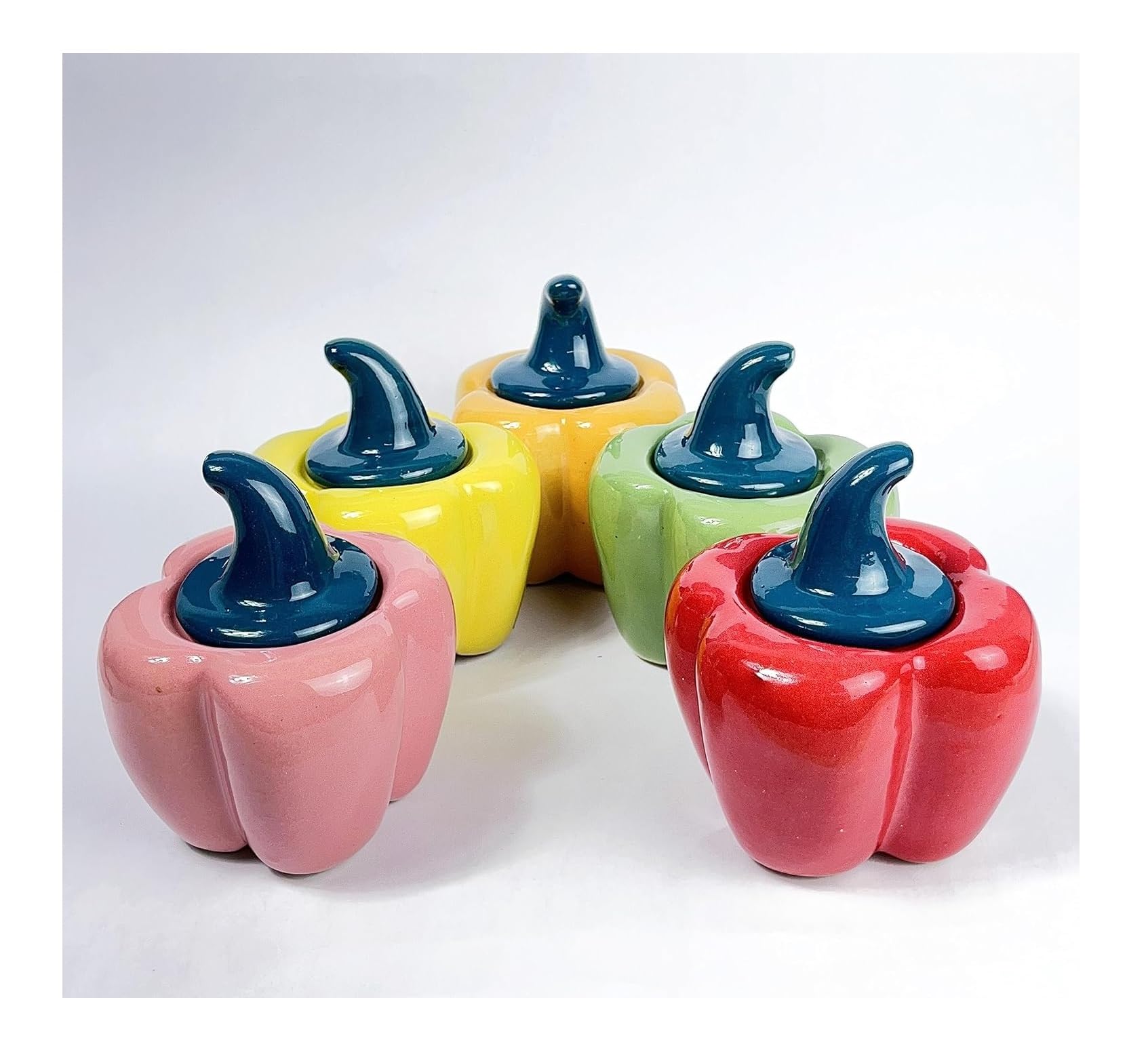 SPHINX Handmade Capsicum Shape Ceramic Jar with Lid - Multiutility Handcrafted Kitchen Storage Container for Condiments, Table, Gifting, and Candies, Assorted-2 Pieces