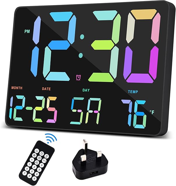 Digital Clock Large Display,11.5"Digital Wall Alarm Clock with Remote Control,LED Oversized Electric Clock with Date,12/24H,Adjustable Brightness Large Clock for Home Office Kitchen School