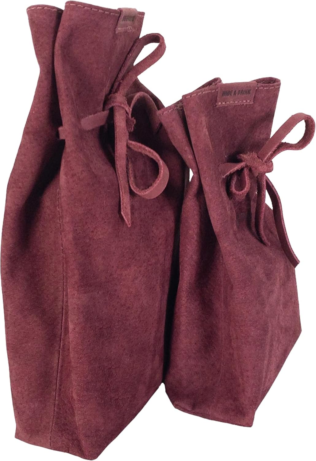 Hide & Drink, Drawstring Sack (2 pack) Handmade from Sheepskin and Full Grain Leather - Merlot