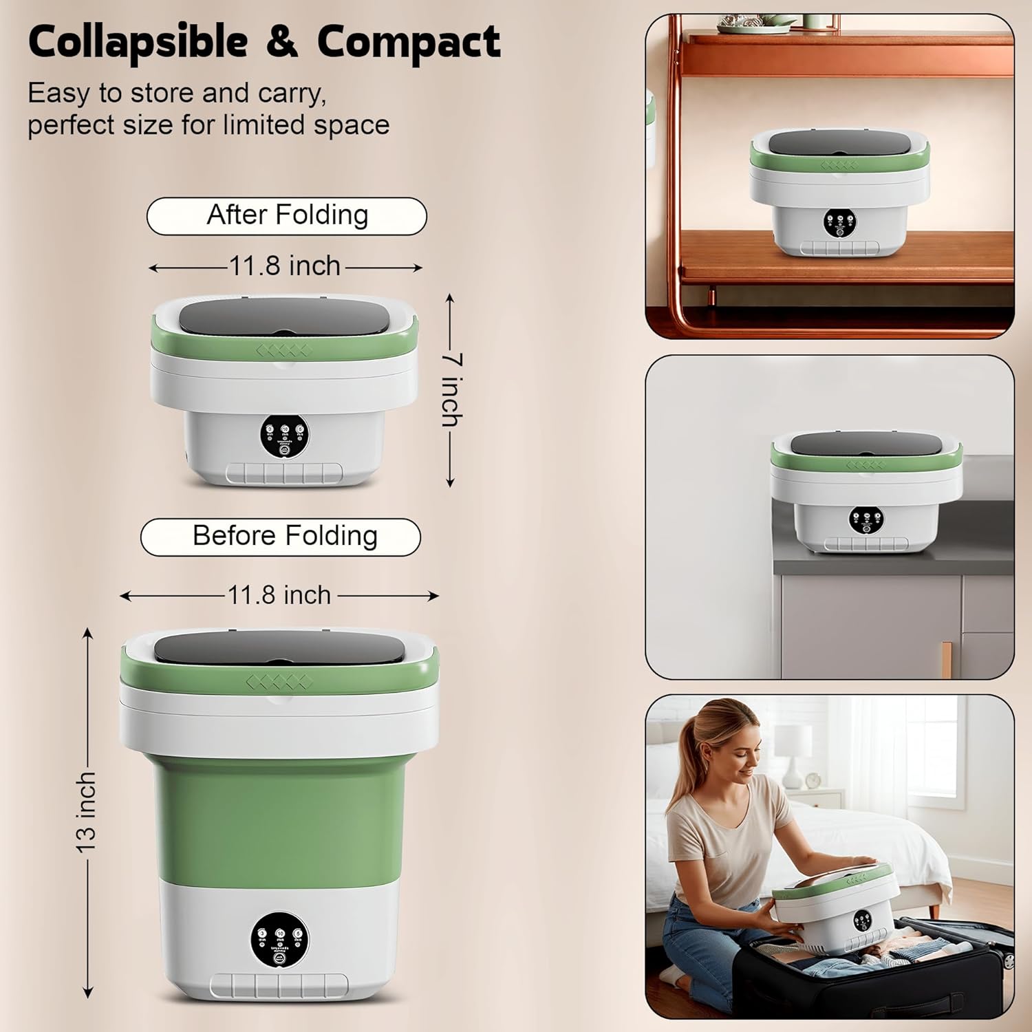 16L Portable Washing Machine with Spin Basket 3 Wash Modes Timer - Deep Cleaning Portable Clothes Washer for Apartment Travel Camping Dorm Hotel - Collapsible Compact Washer Small Washing Machine