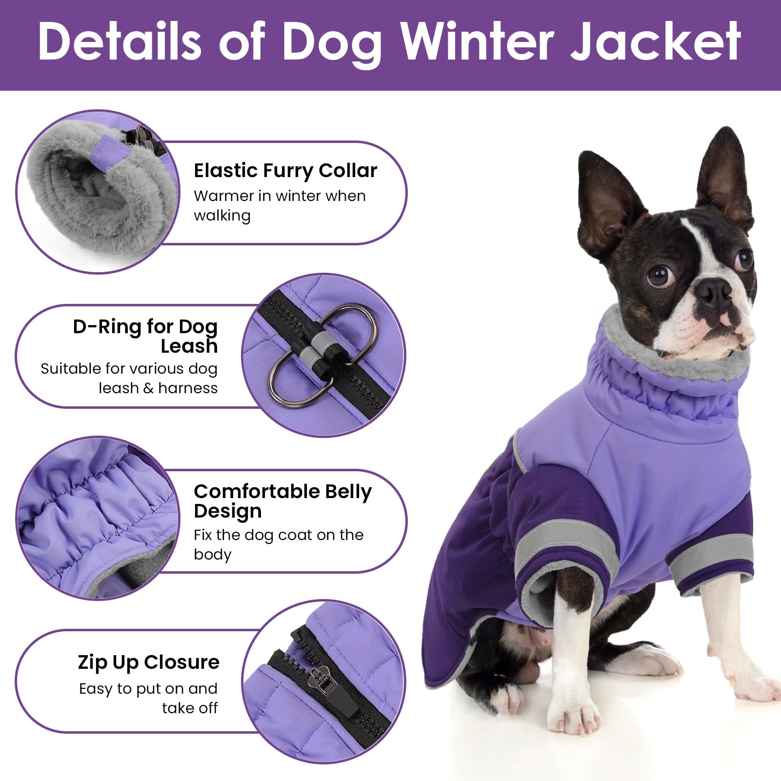 SUNFURA Cappottini per cani caldi a collo alto, giacca invernale per cani, a due gambe, foderata in pile, riflettente per cani, per la stagione fredda, impermeabile, con imbracatura, per cani di