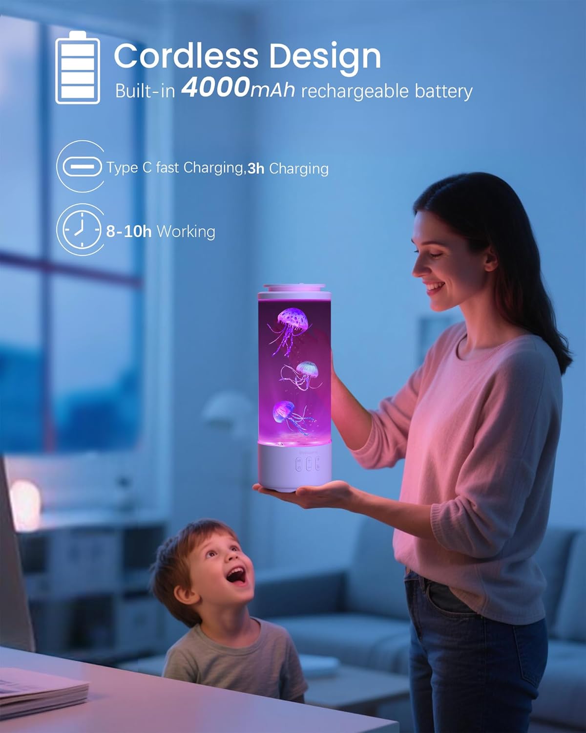 Jellyfish Lamp Bluetooth Speaker with White Noise – 7 Color Changing Jelly Fish Tank Aquarium Light, 4 Lighting Modes for Relax & Sleep, Home Office Bedroom Decor, Gift for Kids Teens Adults
