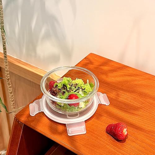 Miniatura 3 de Recipientes pequeños redondos de vidrio para almacenamiento de alimentos con tapas, cuencos redondos de 1.5 tazas con tapas, sin BPA, herméticos
