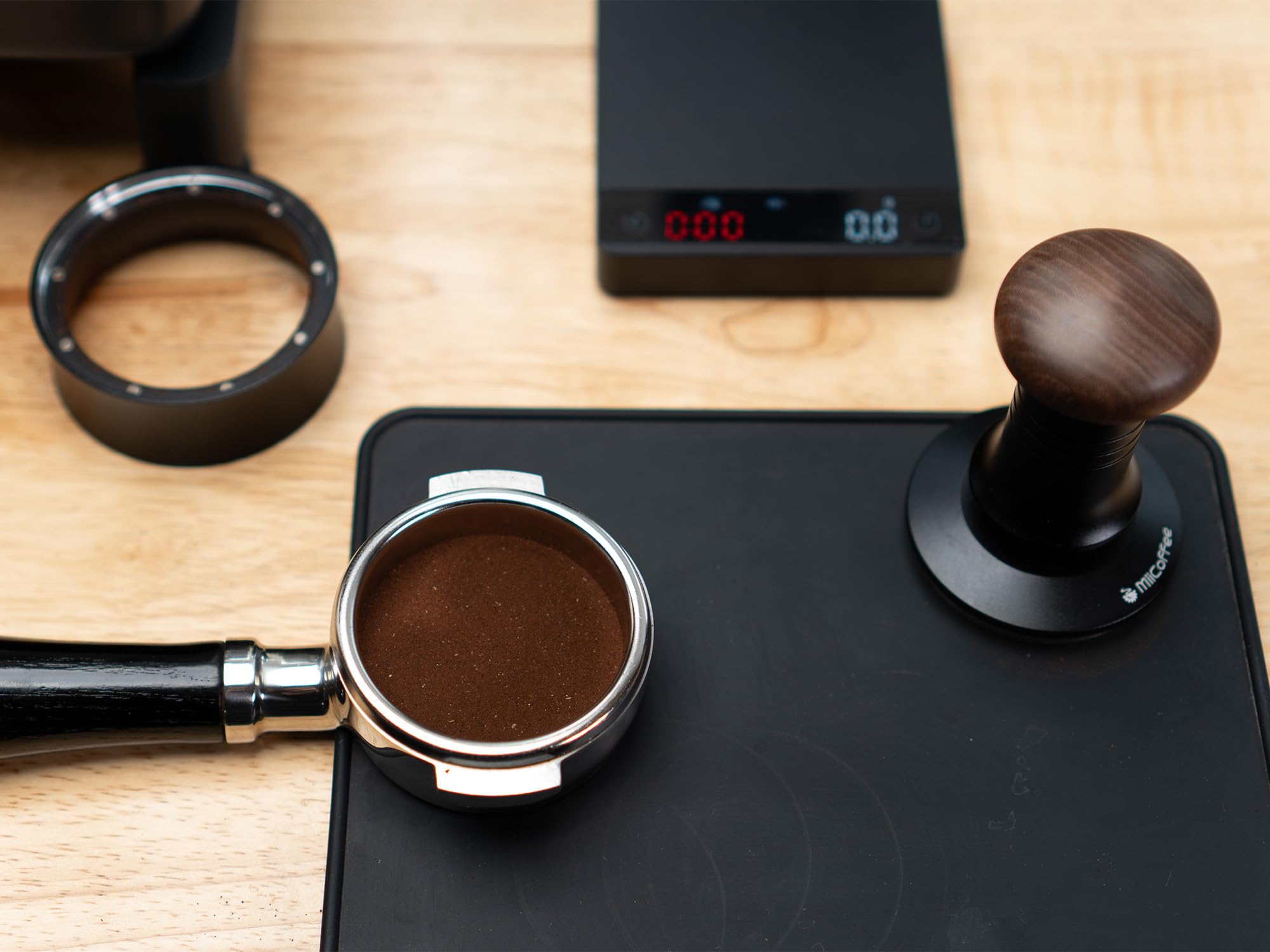 Tamper Café MiiCoffee 58.5mm - Pour Expresso - Base Ondulée Inox - Profondeur Réglable 0-14mm