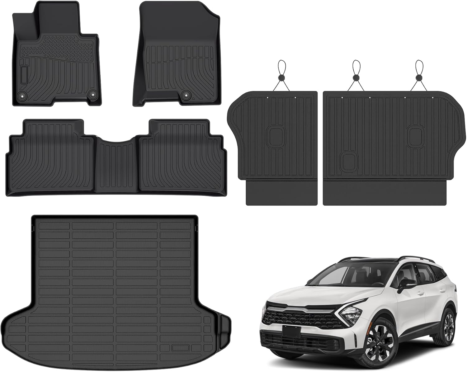Floor Mats for Kia Sportage 2023-2025 2026 (Only for Plug in Hybrid), TPE Waterproof Non-Slip All Weather Protection Custom (Floor Mats & Cargo Liner & Seatback Mat)