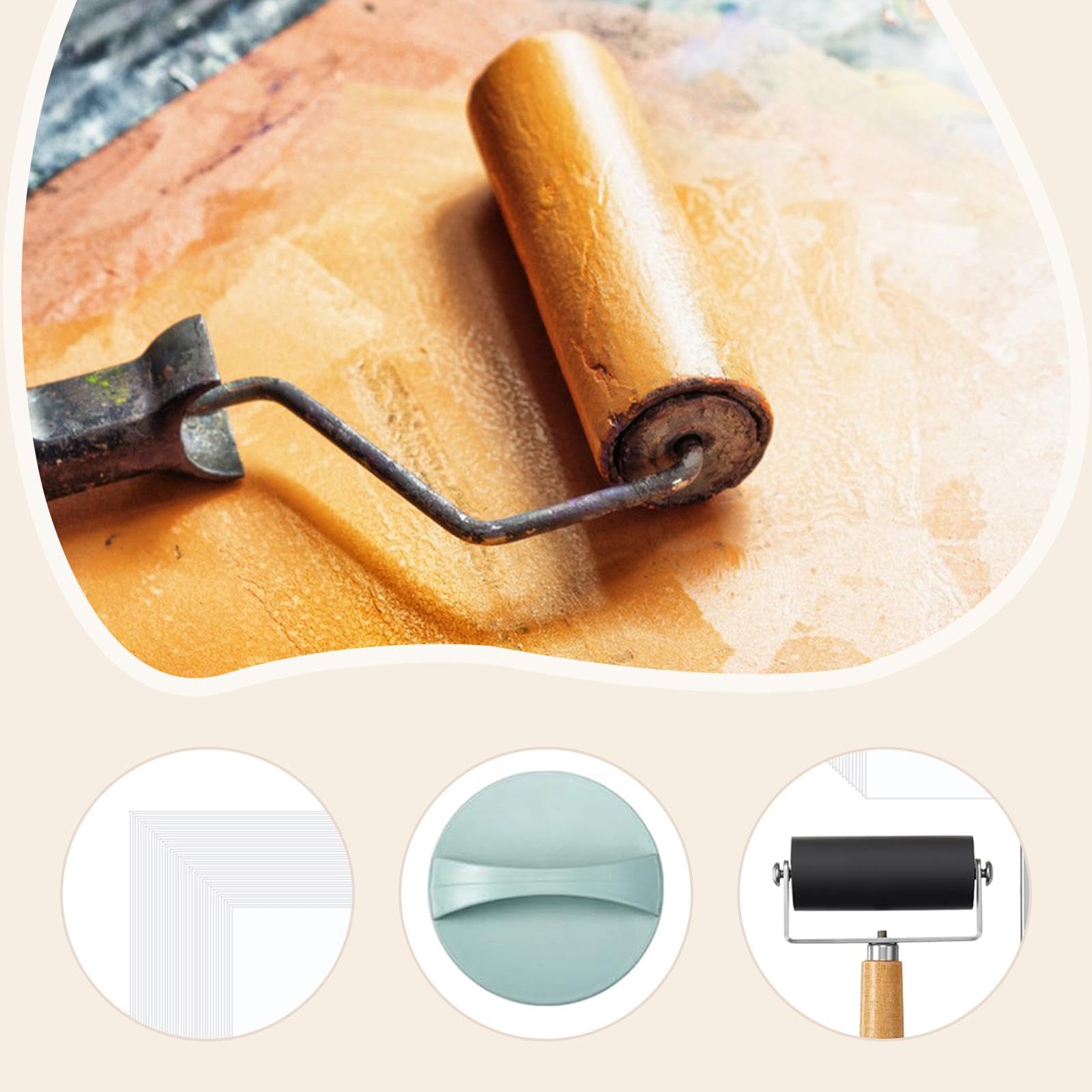 Gel Druckset mit Gelplatte, Schablonen, Papierrolle, Komplettes Künstler Set für Anfänger, Leicht zu Reinigen, Geeignet für Die Kartenherstellung, Style B