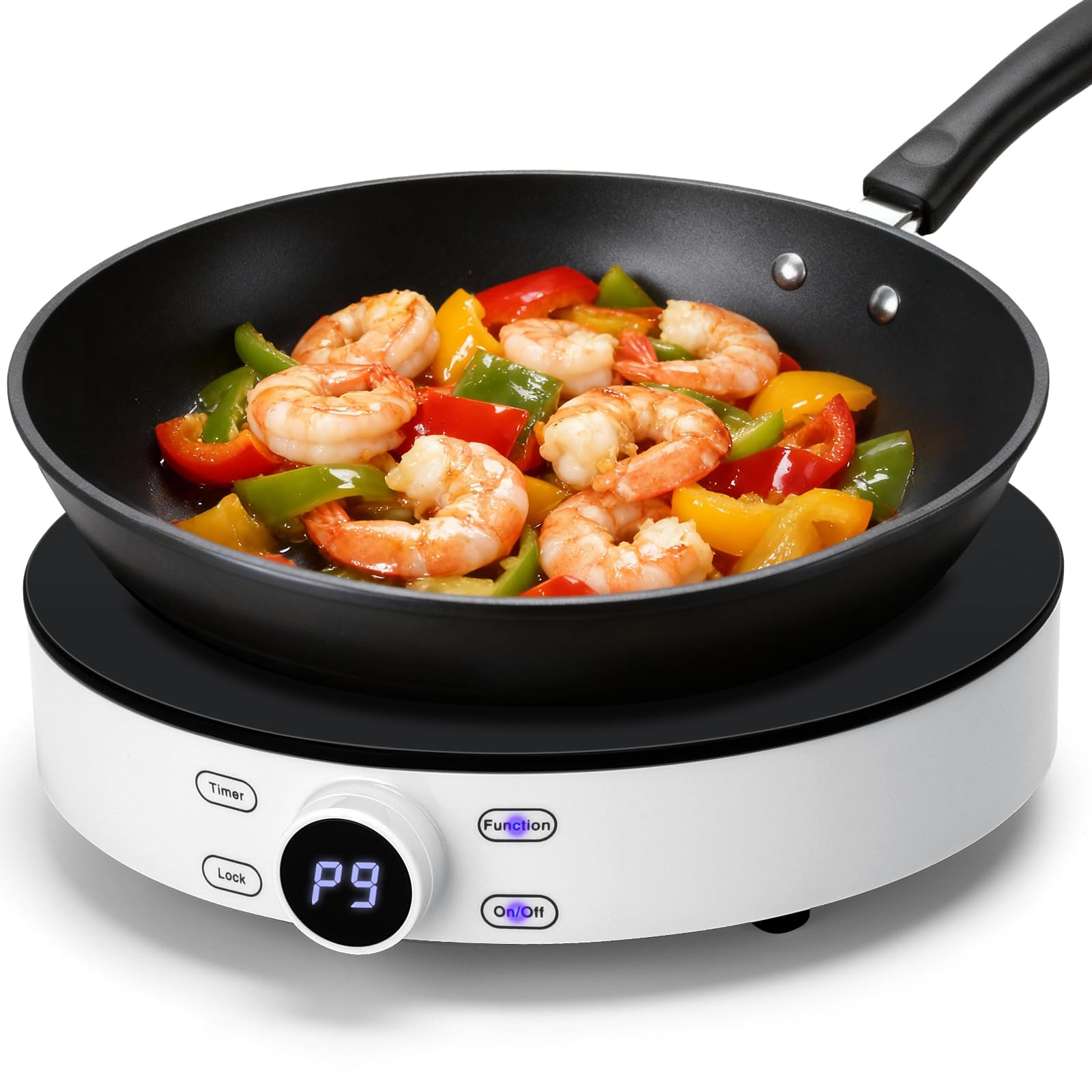 Aigostar Cookmate Portable Induction Hob 2000W Round Design 9 Power Levels Shut-off Timer Suitable for Induction Compatible Pots 12-26cm Exclusive Design