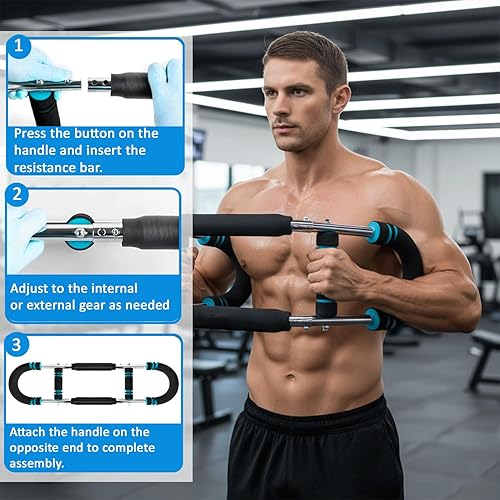 Miniatura 3 de Juego de entrenamiento de brazo Twister, equipo de entrenamiento ajustable para el pecho con barra giratoria y empuñaduras de mano para hombres y