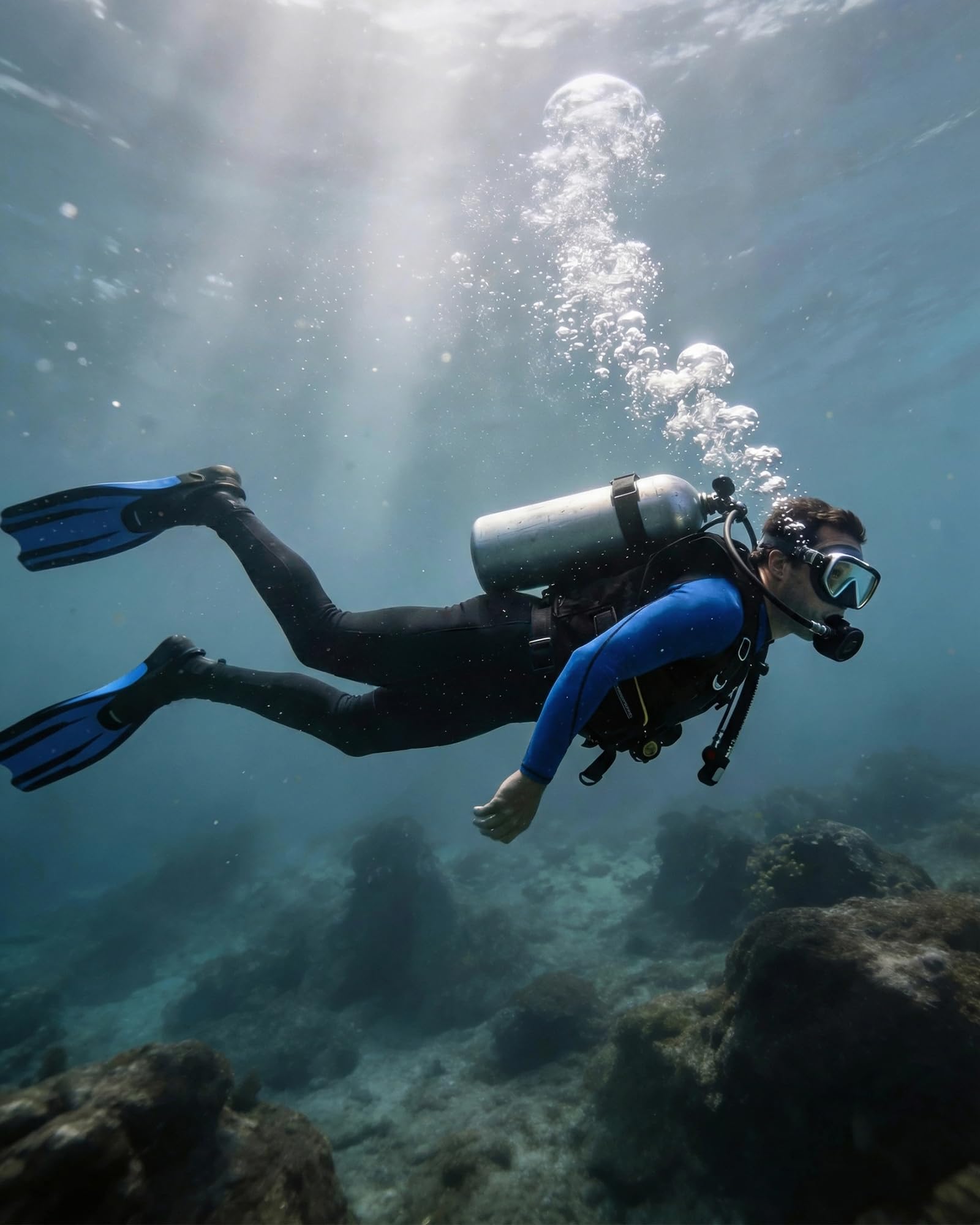 COPOZZ Traje de neopreno para hombre, UPF50+, de piel de buceo, traje de neopreno para hombre, con cremallera frontal, súper elástico para esnórquel, buceo, natación, surf (azul, talla 2XL)