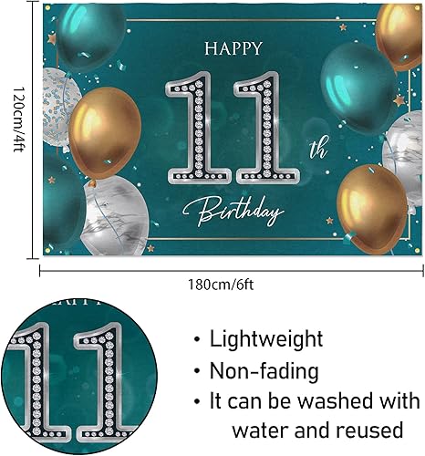 Miniatura 2 de HAMIGAR Fondo de pancarta de feliz cumpleaños número 11 de 6 x 4 pies, decoraciones de cumpleaños de 11 años, suministros de fiesta para niñas y