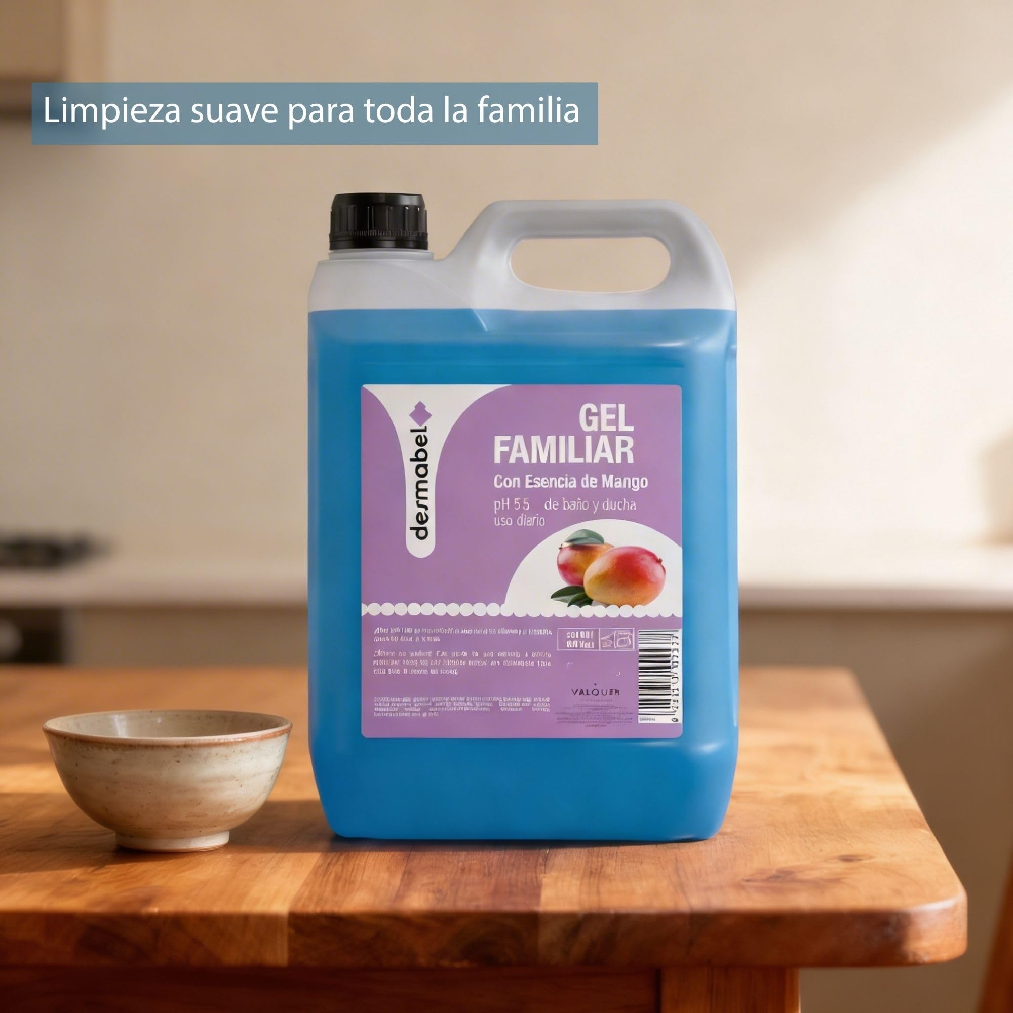 DESMABEL Gel Familiar con Esencia de Mango | Limpieza Corporal para Baño, Ducha y Manos | Cuidado Diario para Toda la Familia pH 5.5 | Formato Profesional Garrafa de 5 L