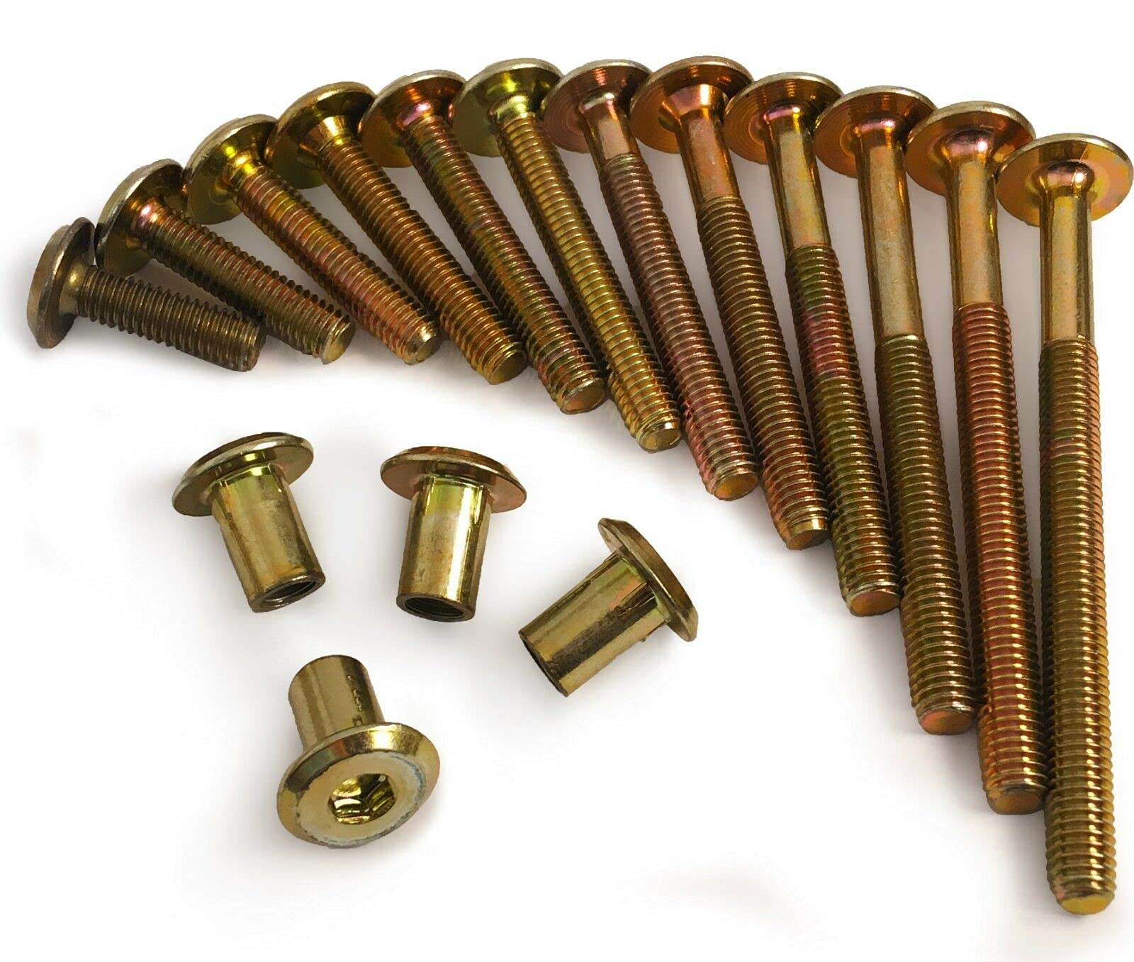 M6 Gold Brass Yellow Furniture Connector Bolts With Cap Nuts Fixing Unit for Cot Bed Table ect (10, 65mm)