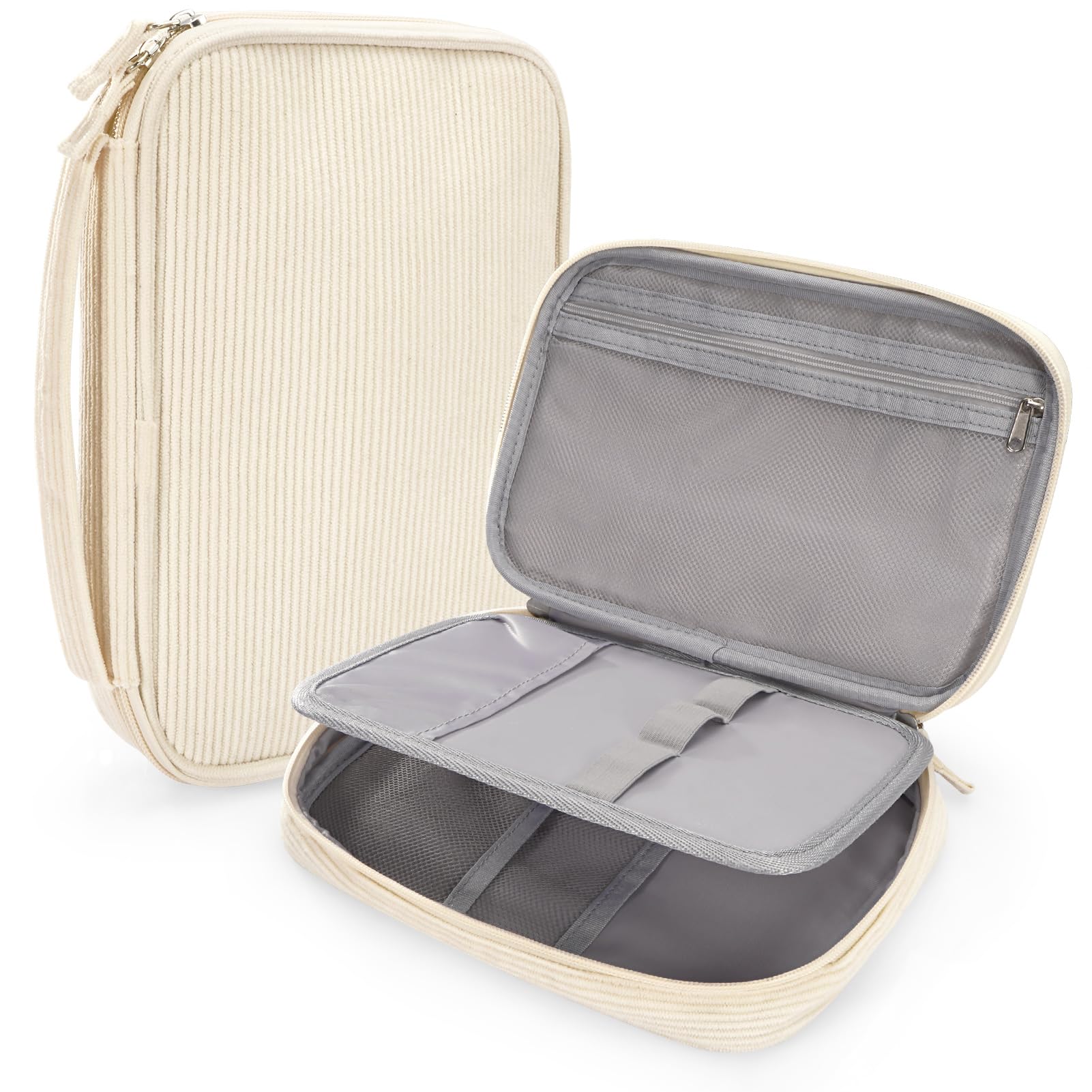 FINPAC Pencil Case, Double-Layer Corduroy Pencil Case with 3 Compartments