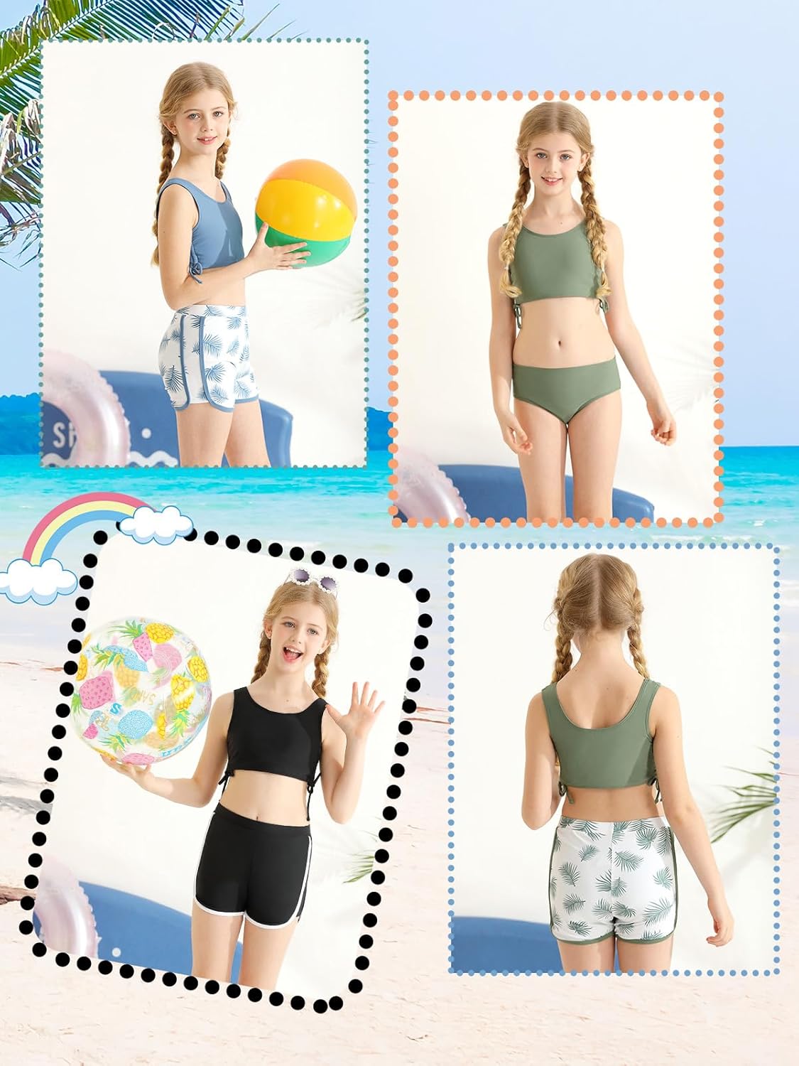 Girl's 3 Piece Bikini Bathing Suit Printed Sport Swimsuits with Shorts Cove Up Sets Teen Girl's Swimwear - Image 2