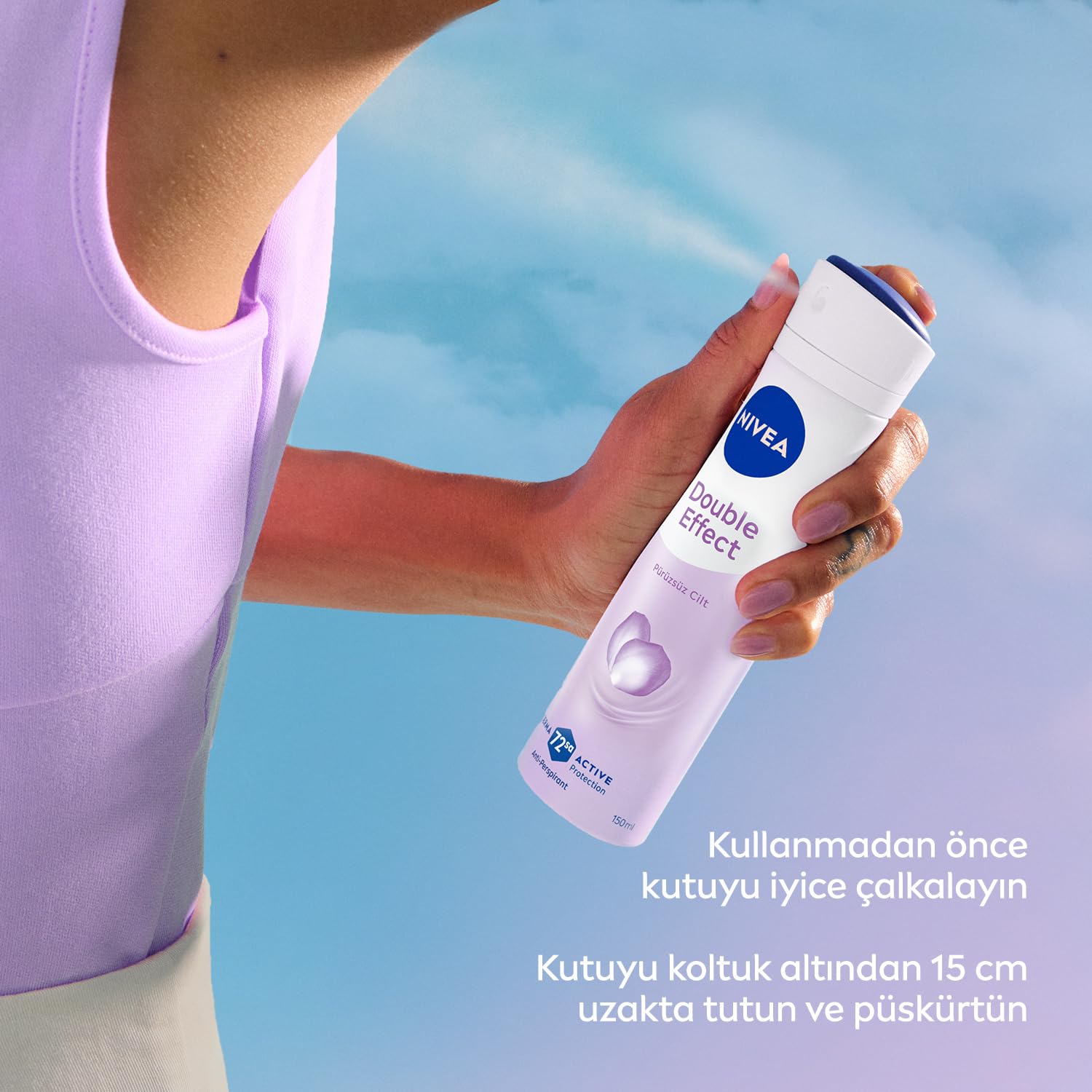 NIVEA Kadın Sprey Deodorant Double Effect 150ml, 72 Saat Anti-perspirant Koruma, Alkolsüz, Pürüzsüz Cilt, Doğal Avokado Özleri