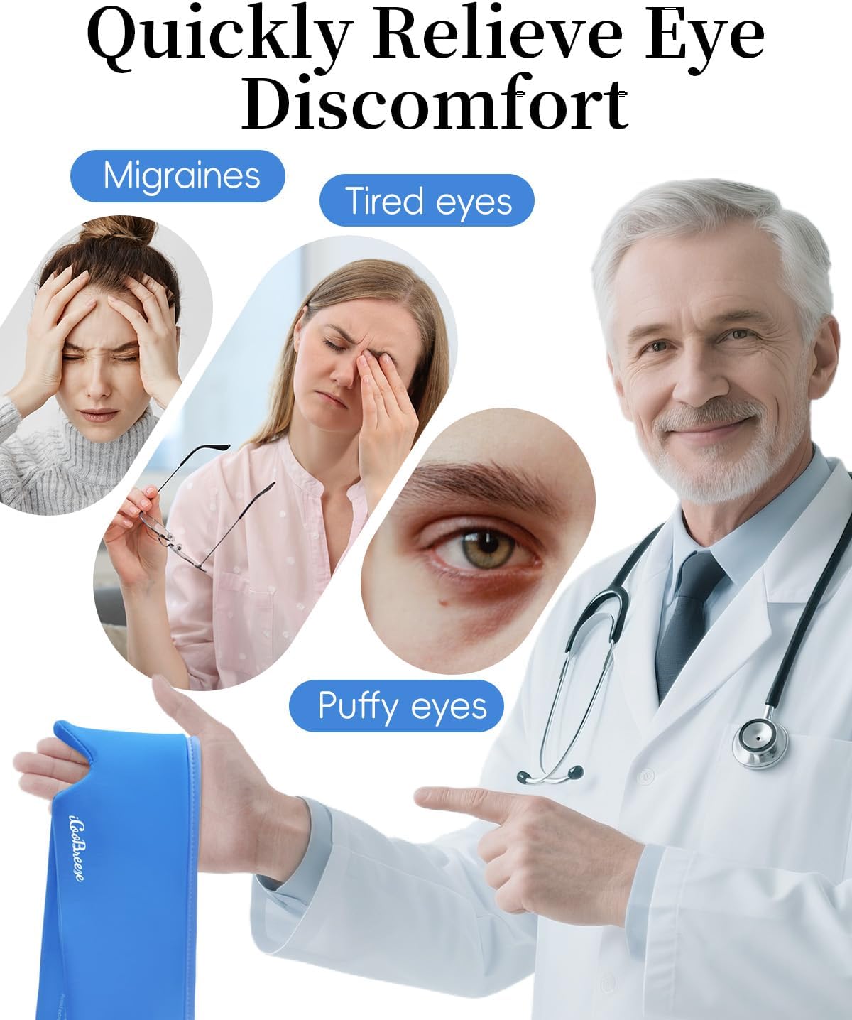 Cooling Eye Mask for Puffy Eyes, Headache and Migraine Relief Gel Eye Mask, for Headache, Puffiness, Eye Strain, Sinusitis & Post-Surgery Care – Large Soft Reusable Cold Eye Compress, Deep Blue - Image 2